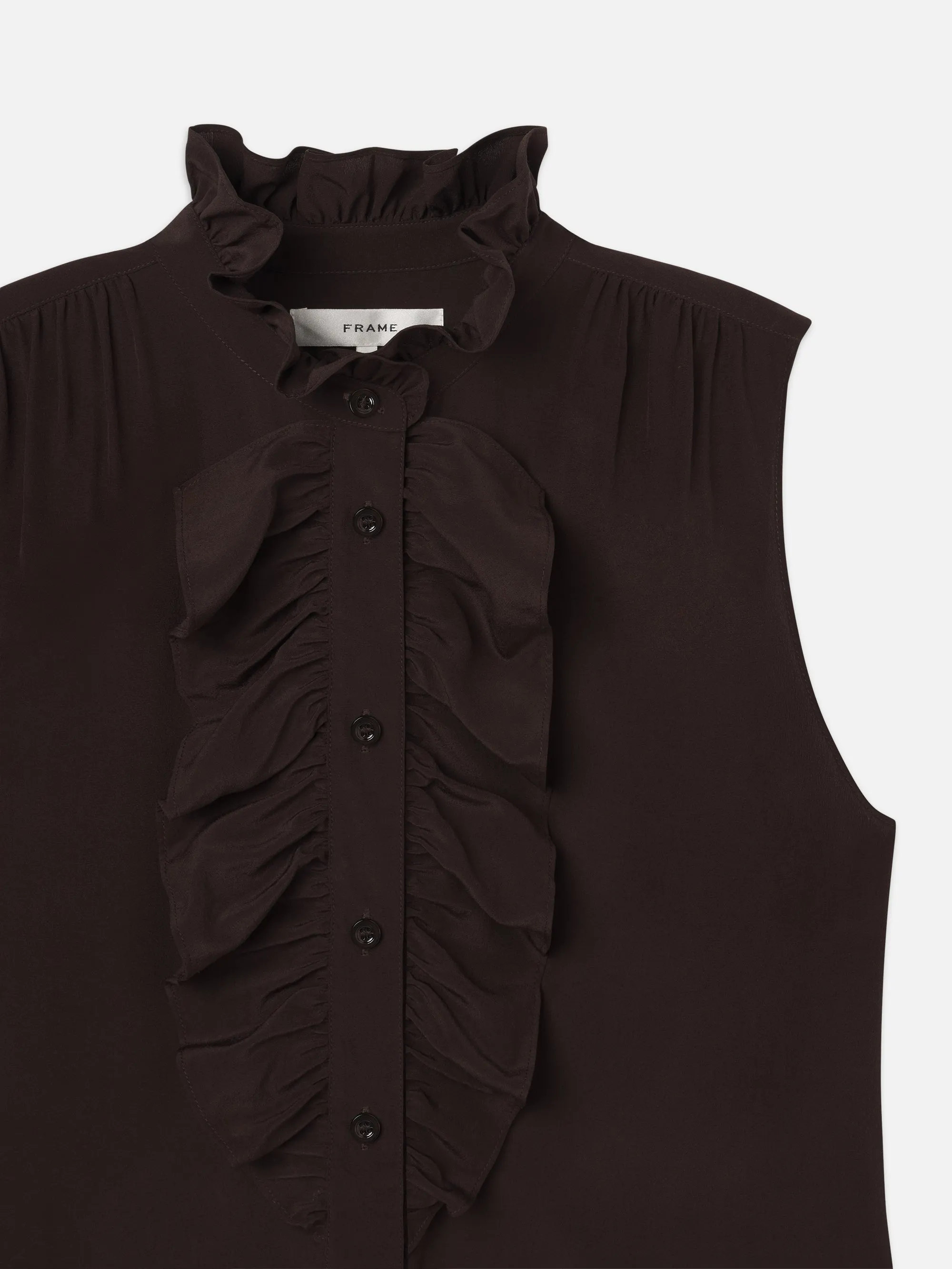 Sleeveless Ruffle Front Blouse -- Espresso sold by Frame Denim product image thumbnail 2
