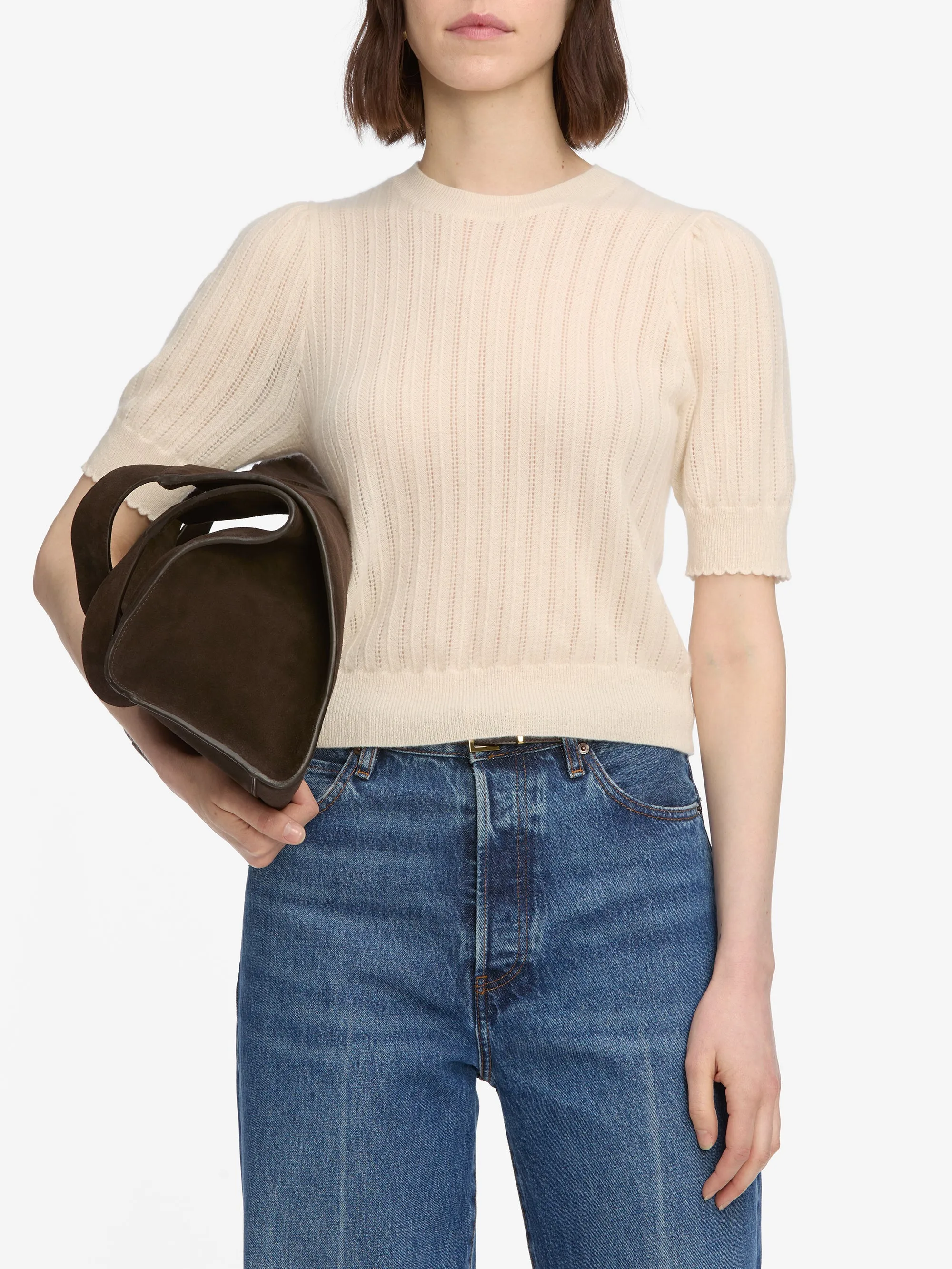 The Ladder Pointelle Sweater -- Cream sold by Frame Denim product image thumbnail 3