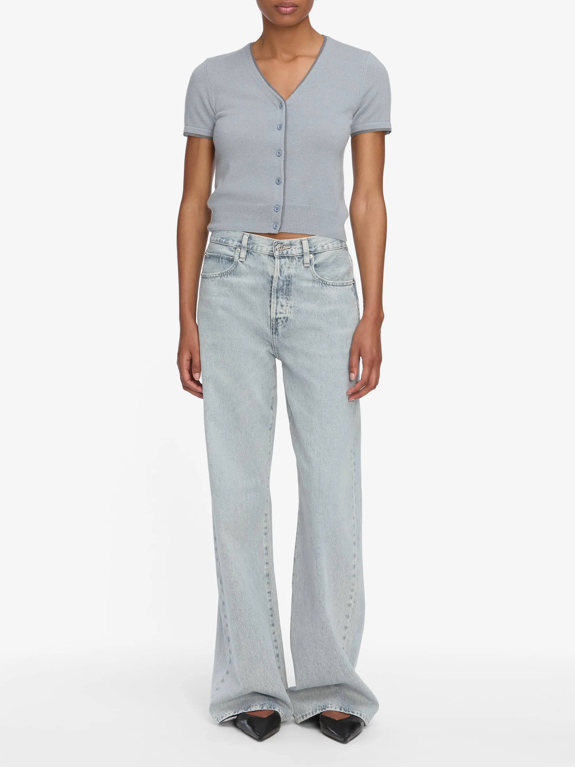 The Cashmere Mix Trim Cardi -- Grey Blue sold by Frame Denim product image thumbnail 2