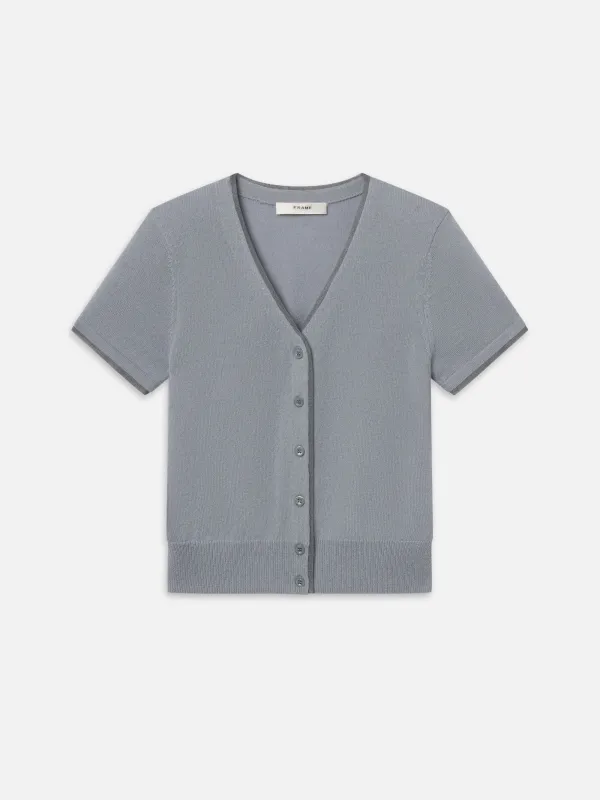 The Cashmere Mix Trim Cardi -- Grey Blue sold by Frame Denim