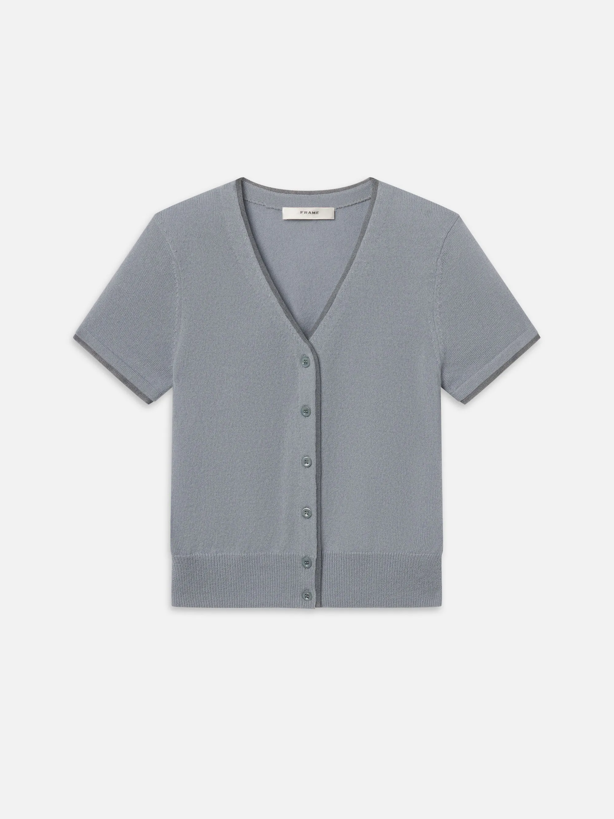 The Cashmere Mix Trim Cardi -- Grey Blue sold by Frame Denim