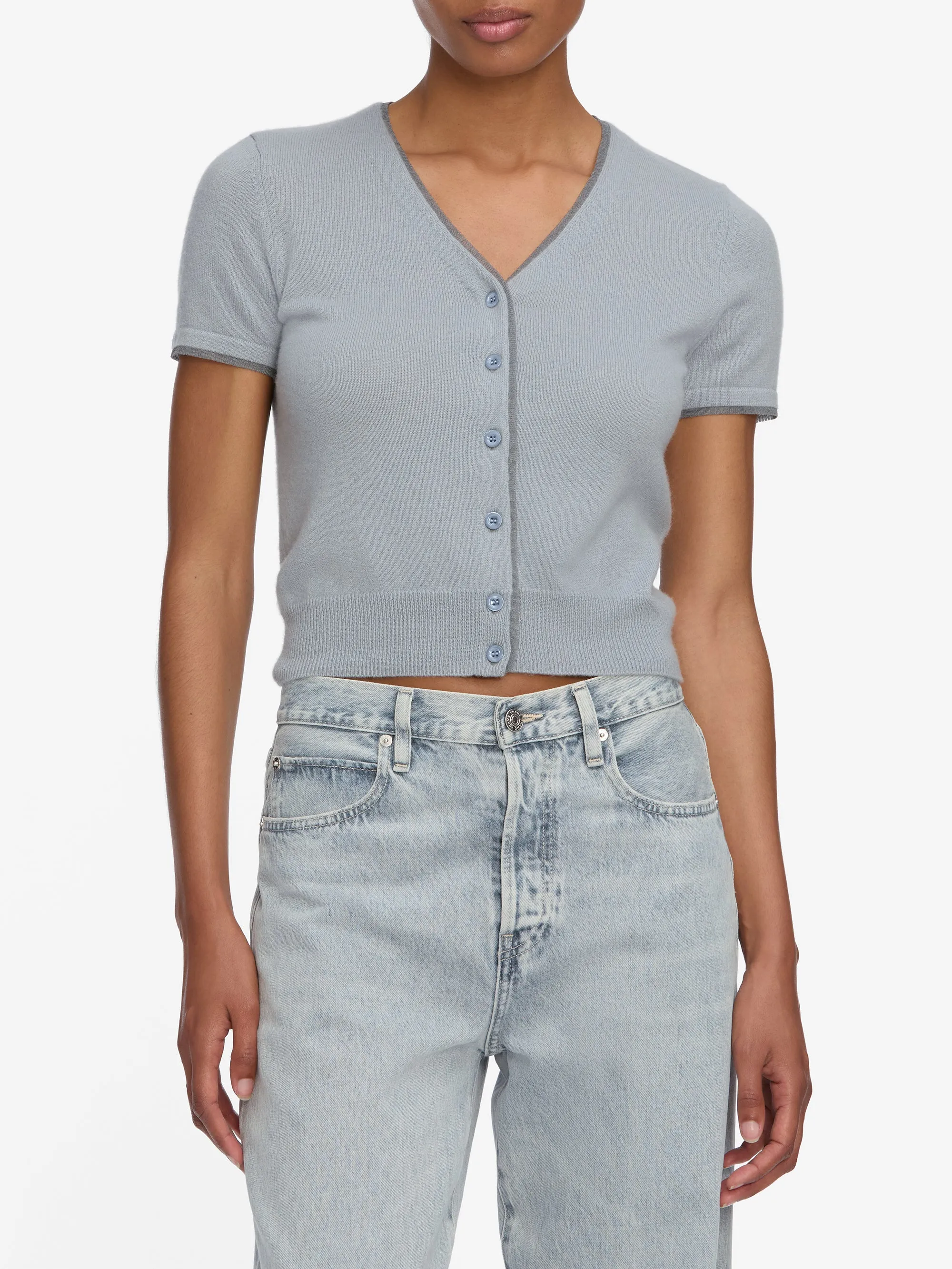 The Cashmere Mix Trim Cardi -- Grey Blue sold by Frame Denim product image thumbnail 3
