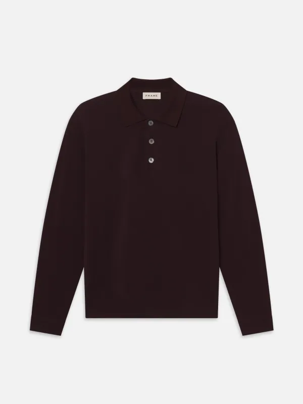 Long Sleeve Pique Polo -- Burgundy sold by Frame Denim