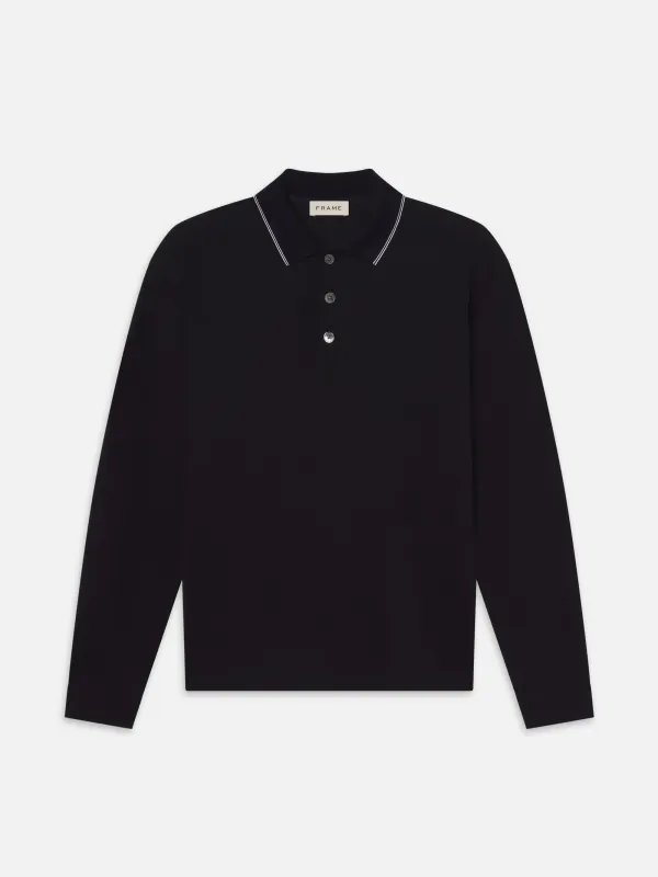 Long Sleeve Pique Polo -- Dark Navy sold by Frame Denim