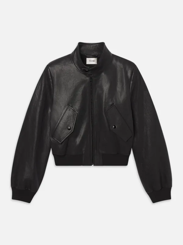 The Leather Harrington Jacket -- Black sold by Frame Denim