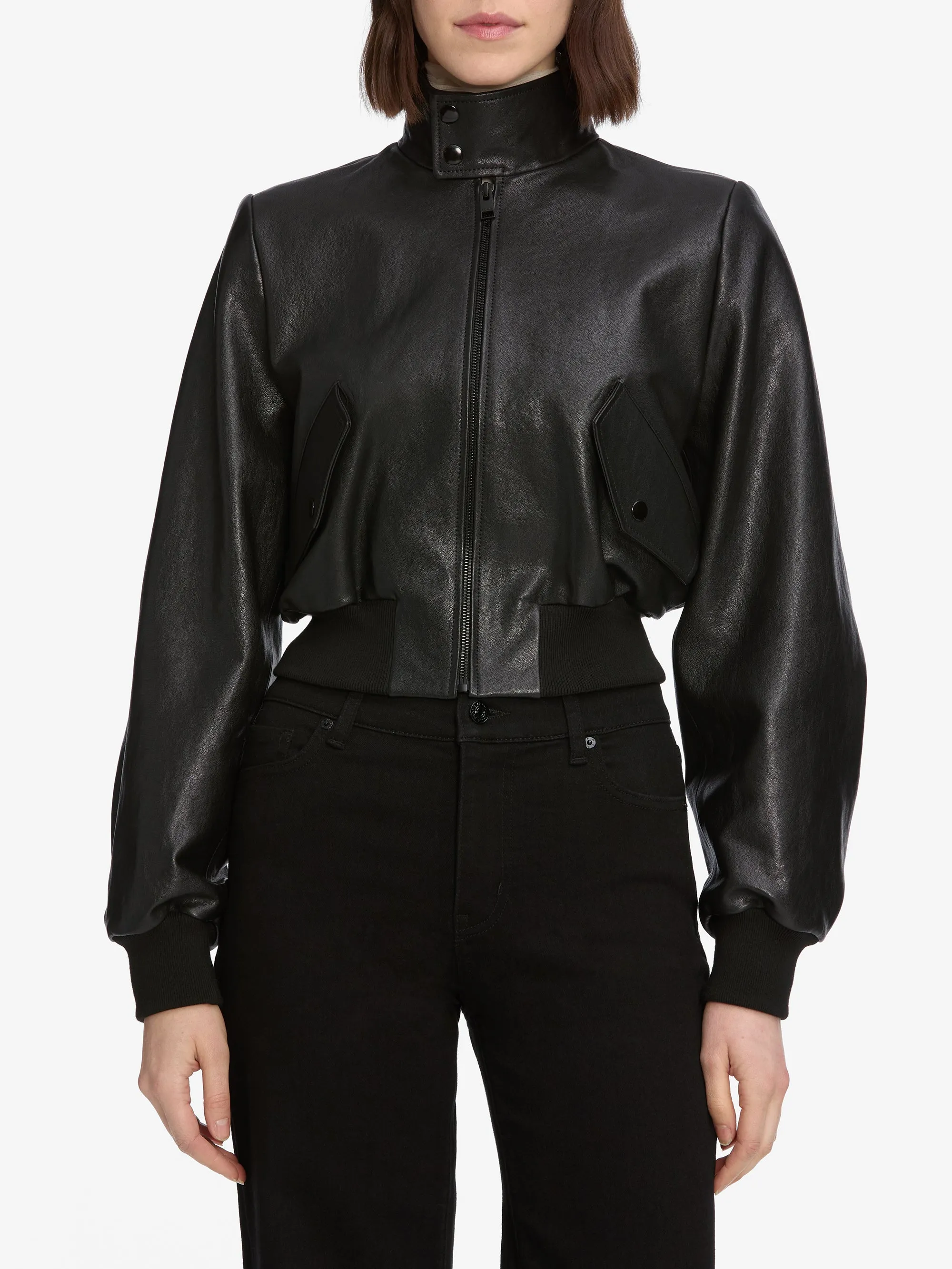 The Leather Harrington Jacket -- Black sold by Frame Denim product image thumbnail 3