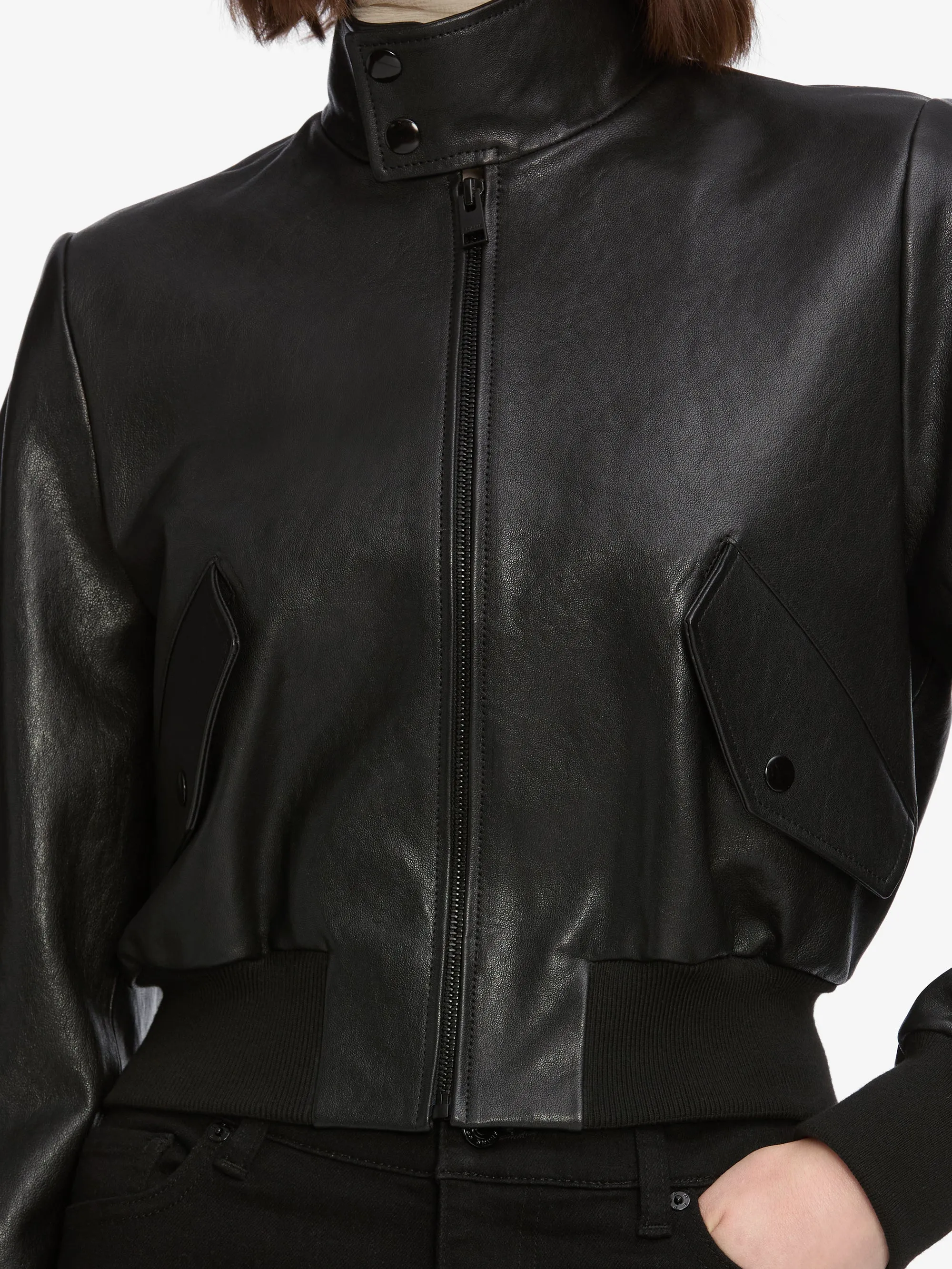 The Leather Harrington Jacket -- Black sold by Frame Denim product image thumbnail 4