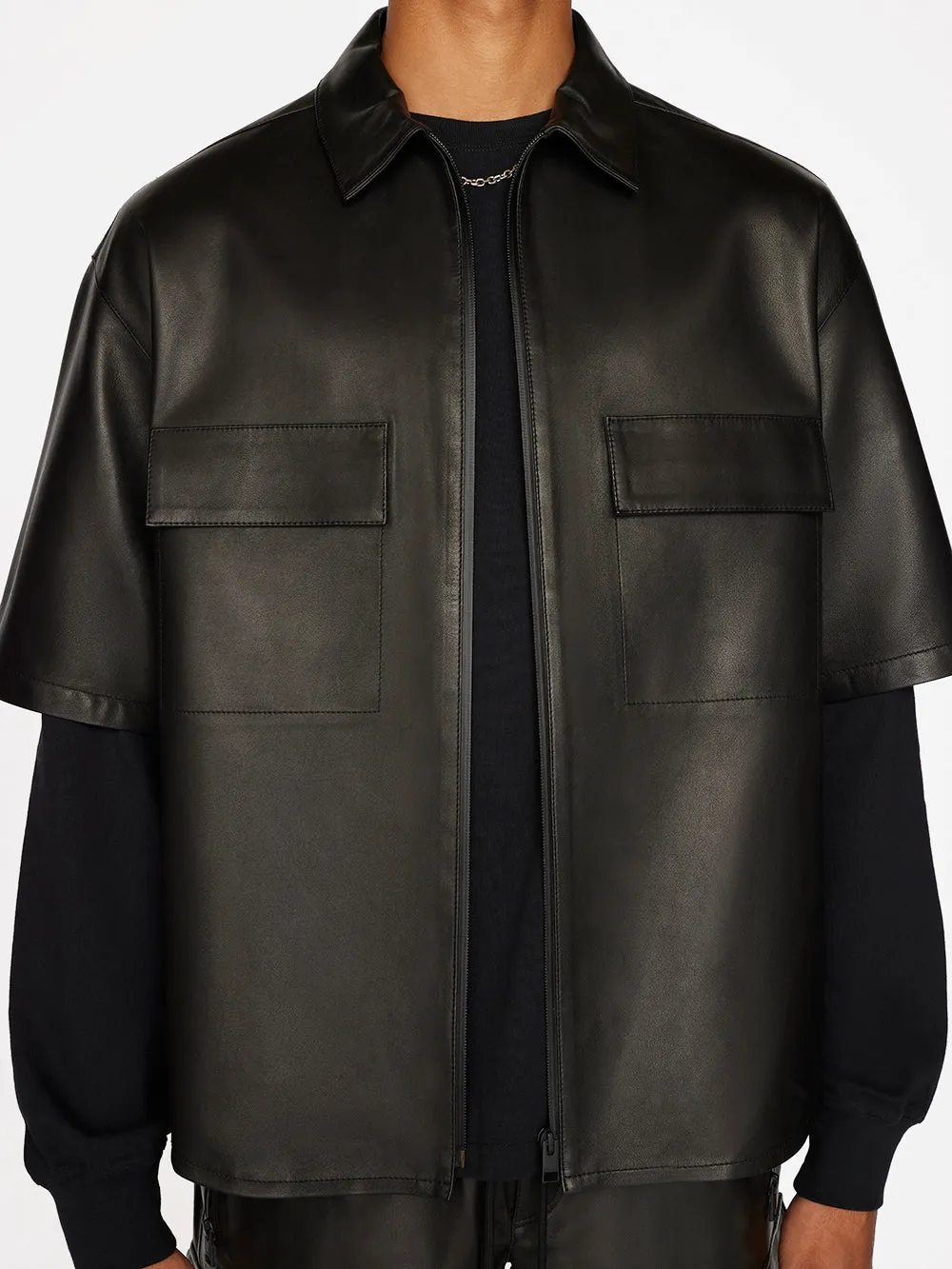 Relaxed Short Sleeve Leather Shirt -- Noir sold by Frame Denim product image thumbnail 4