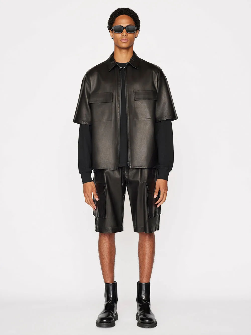 Relaxed Short Sleeve Leather Shirt -- Noir sold by Frame Denim product image thumbnail 2