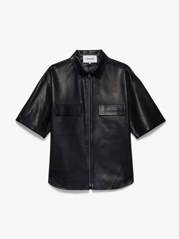 Relaxed Short Sleeve Leather Shirt -- Noir sold by Frame Denim