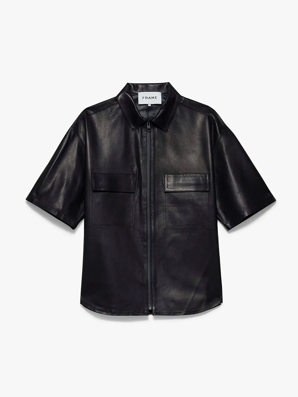 Relaxed Short Sleeve Leather Shirt -- Noir sold by Frame Denim