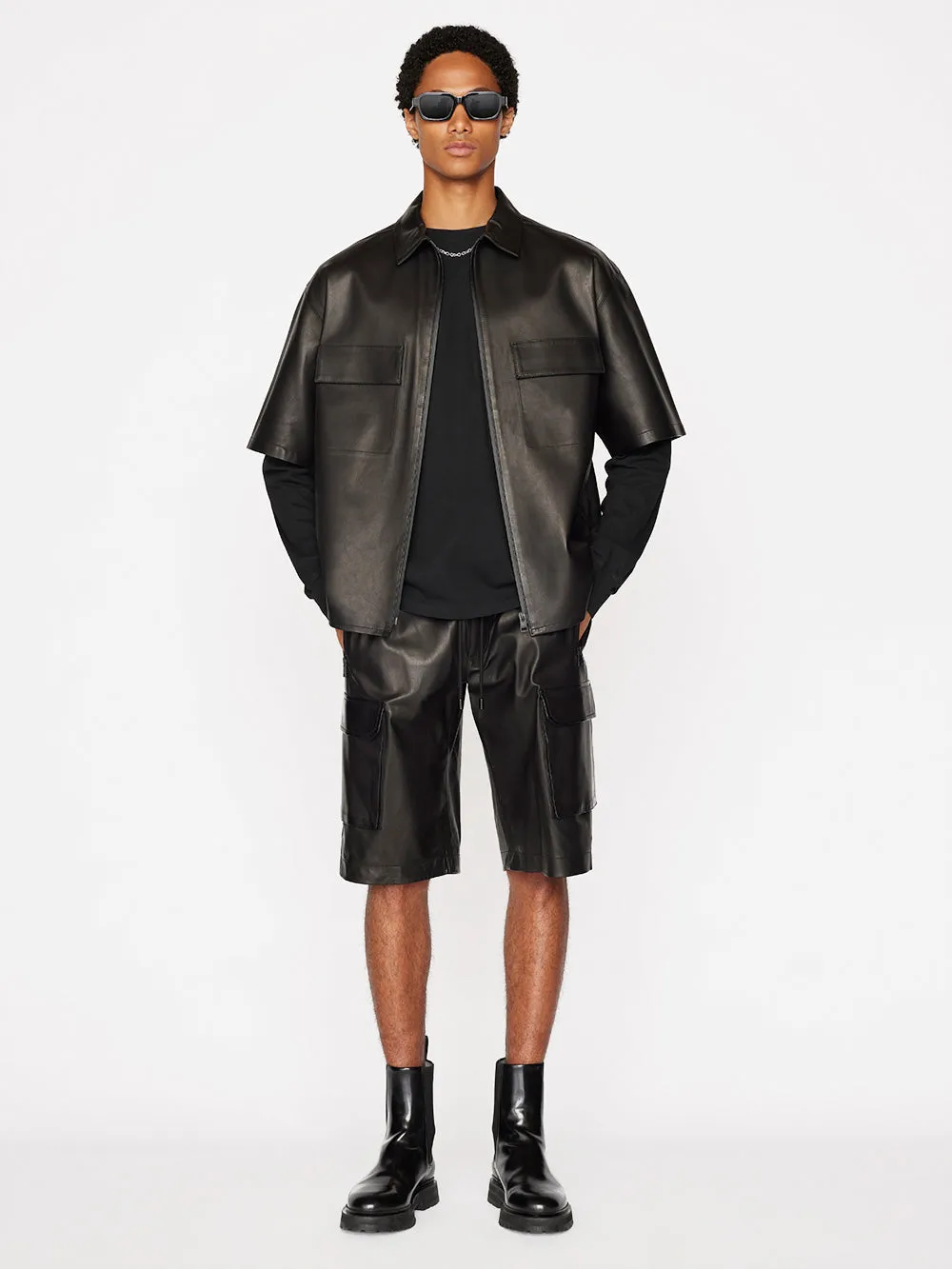 Relaxed Short Sleeve Leather Shirt -- Noir sold by Frame Denim product image thumbnail 5