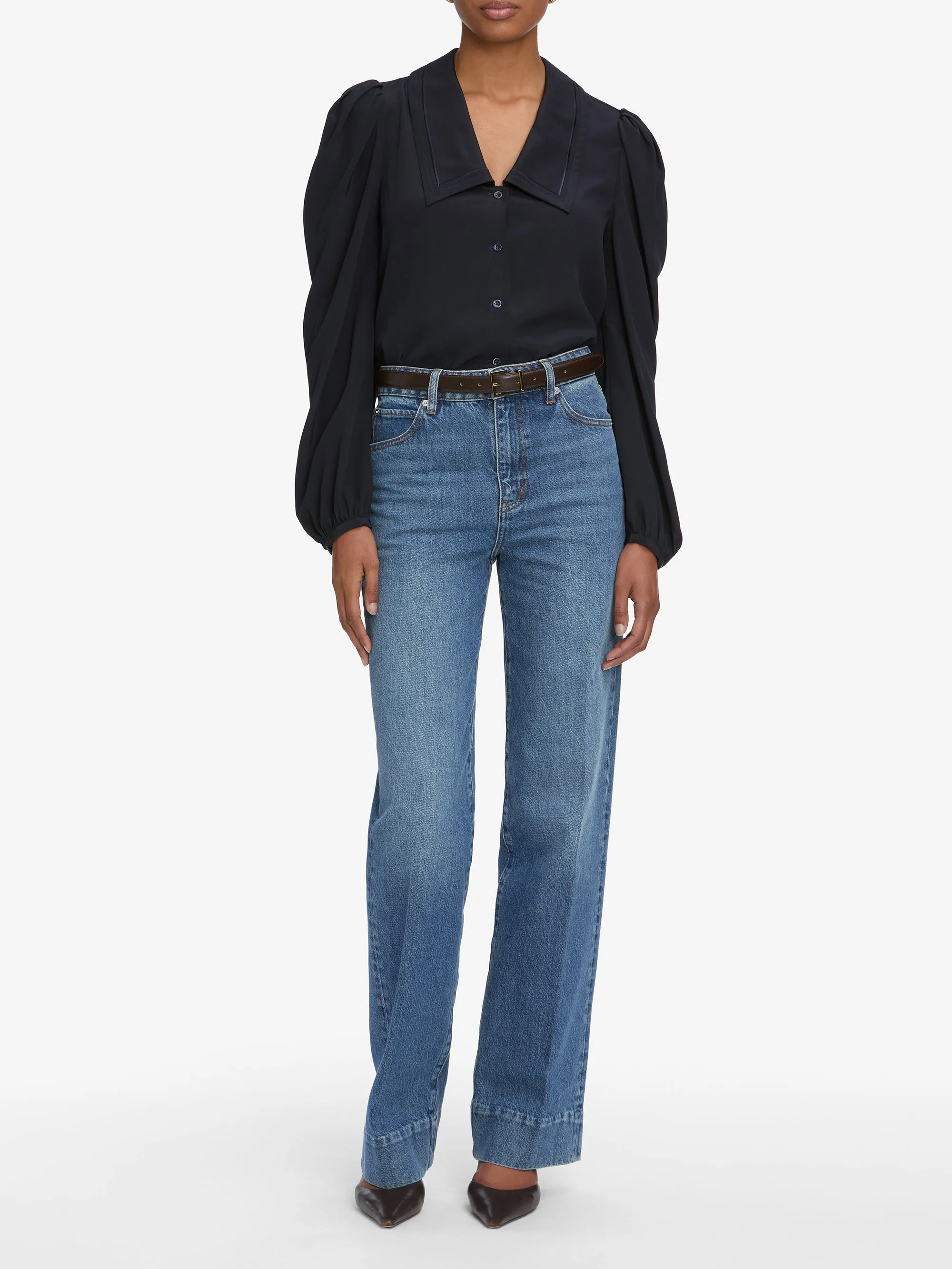 The Long Sleeve Sailor Blouse -- Navy sold by Frame Denim product image thumbnail 2