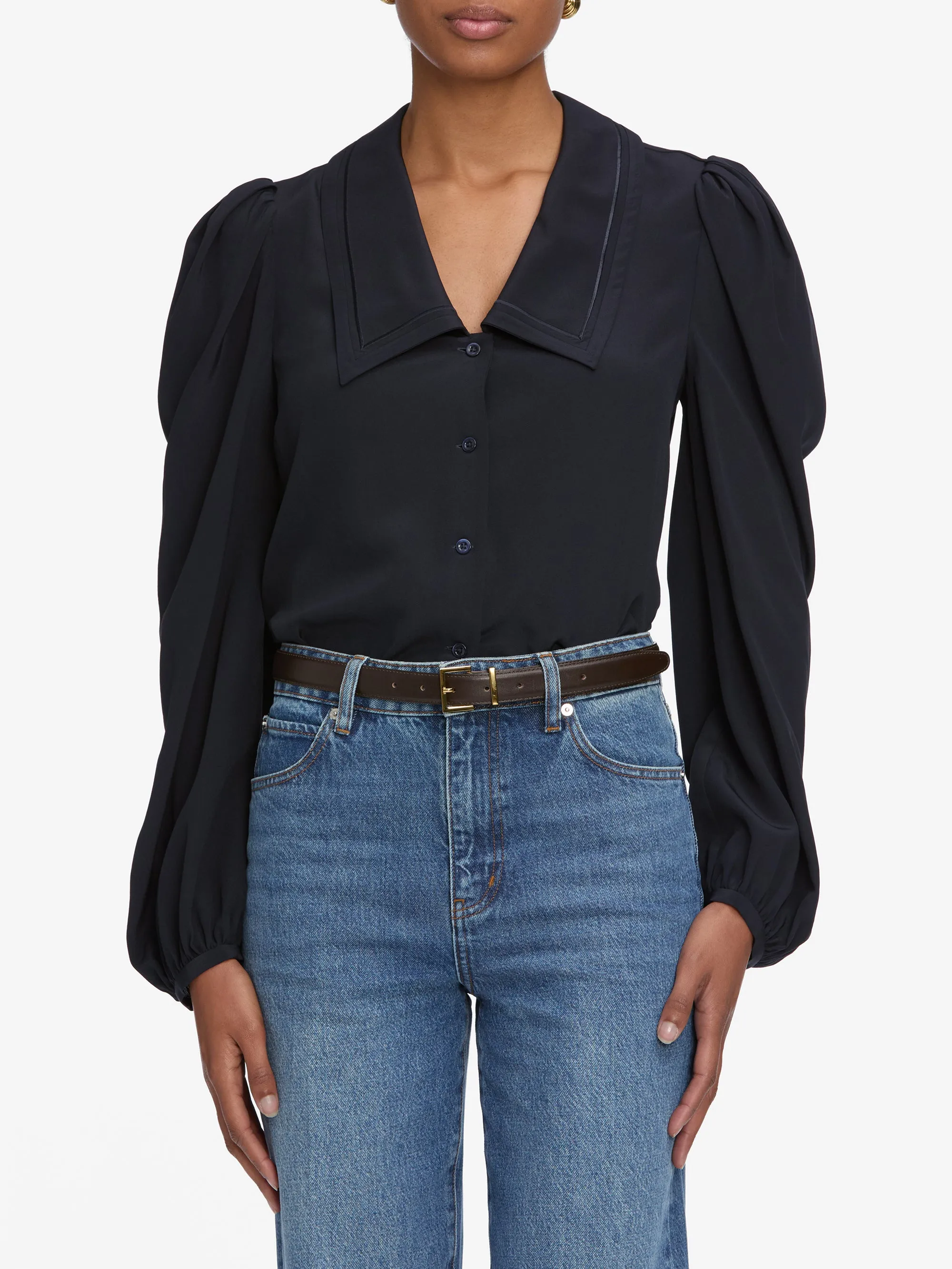 The Long Sleeve Sailor Blouse -- Navy sold by Frame Denim product image thumbnail 3