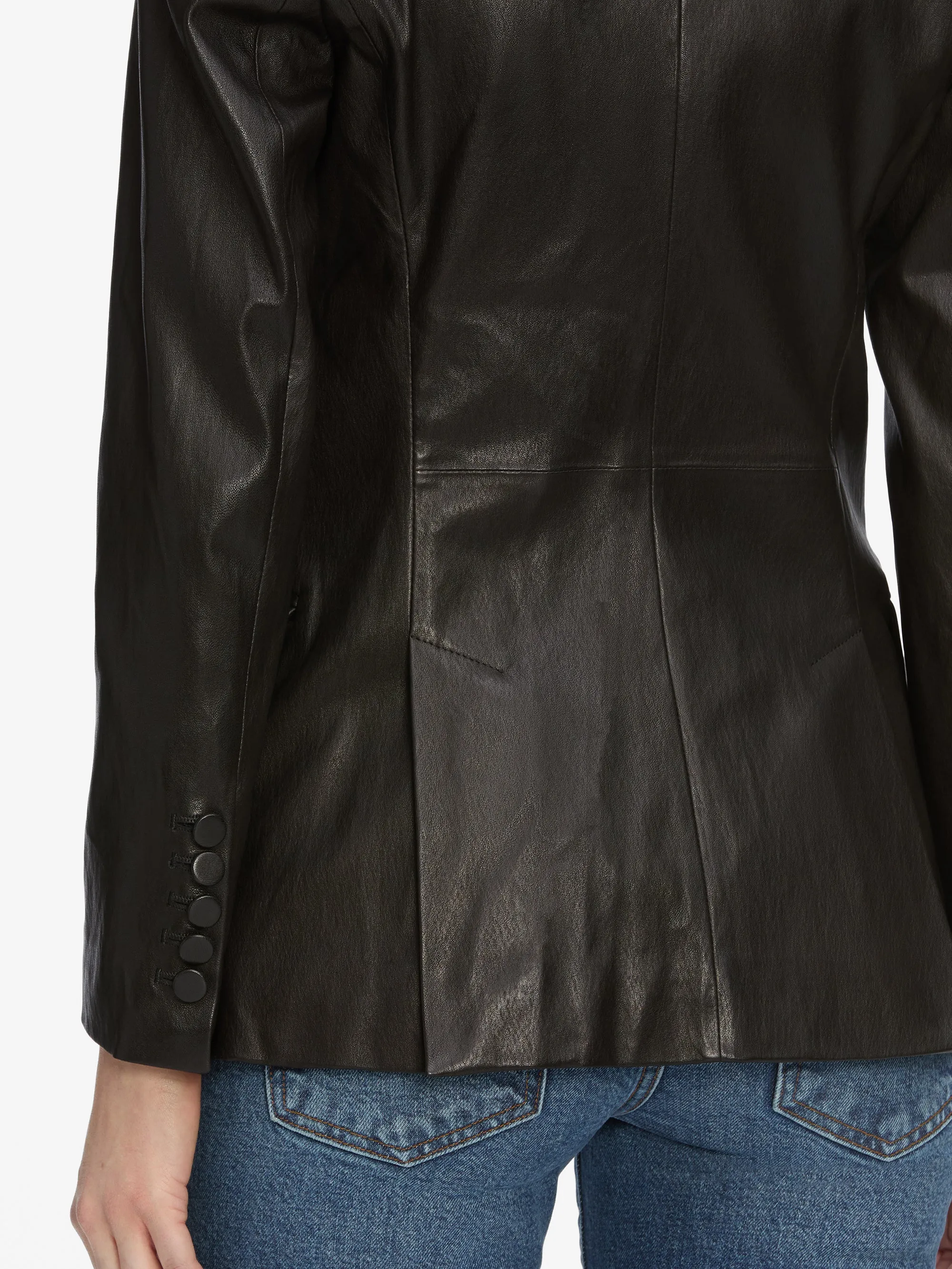 The Peak Lapel Leather Blazer -- Black sold by Frame Denim product image thumbnail 4
