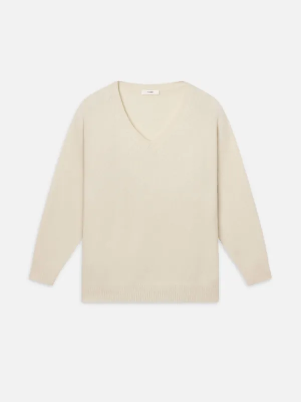 The Cashmere Brushed V Sweater -- Cream sold by Frame Denim