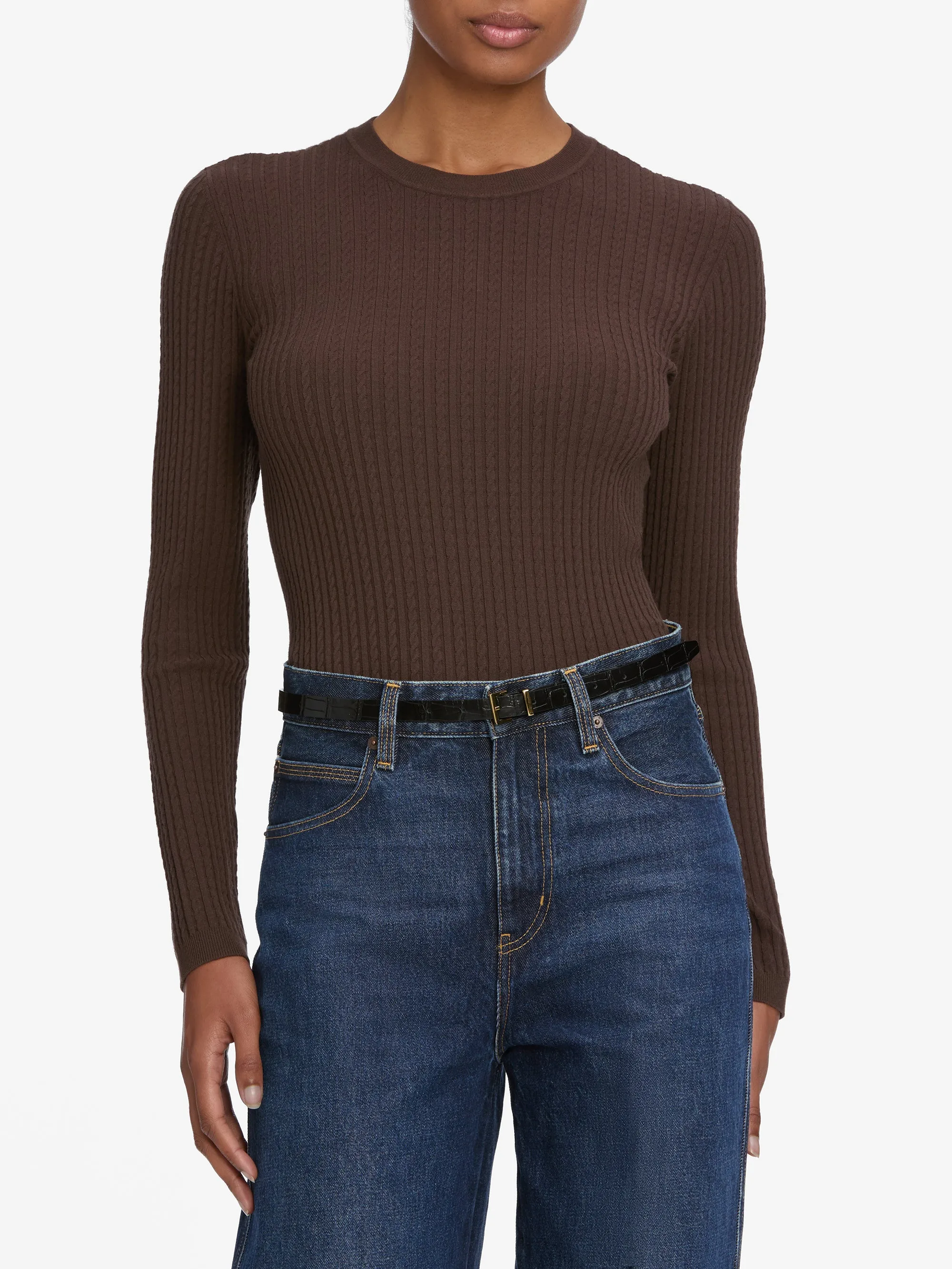 The Fine Cable Sweater -- Coffee sold by Frame Denim product image thumbnail 2