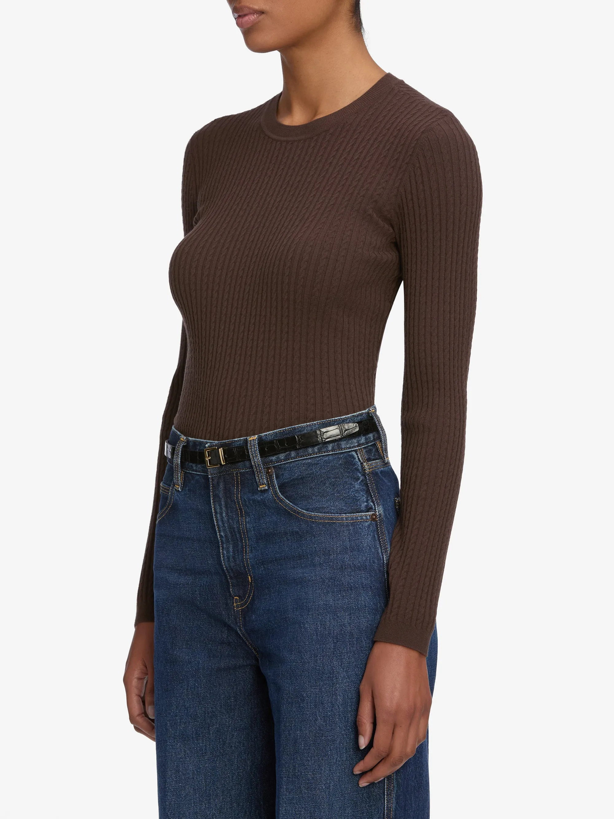 The Fine Cable Sweater -- Coffee sold by Frame Denim product image thumbnail 4