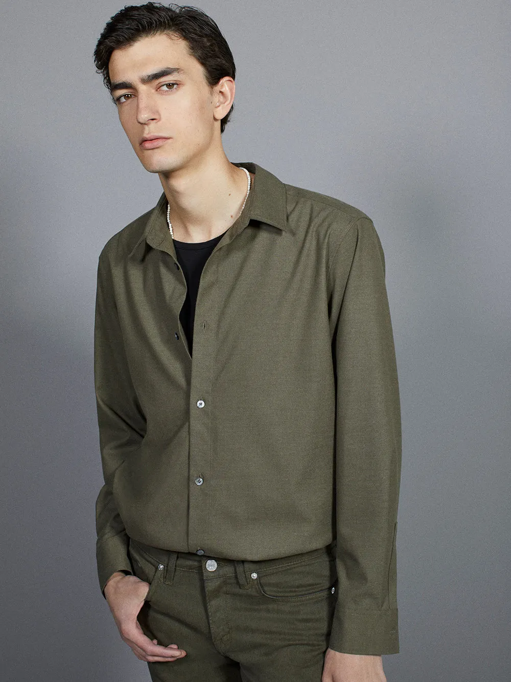 Brushed Flannel Shirt -- Dark Olive sold by Frame Denim product image thumbnail 2