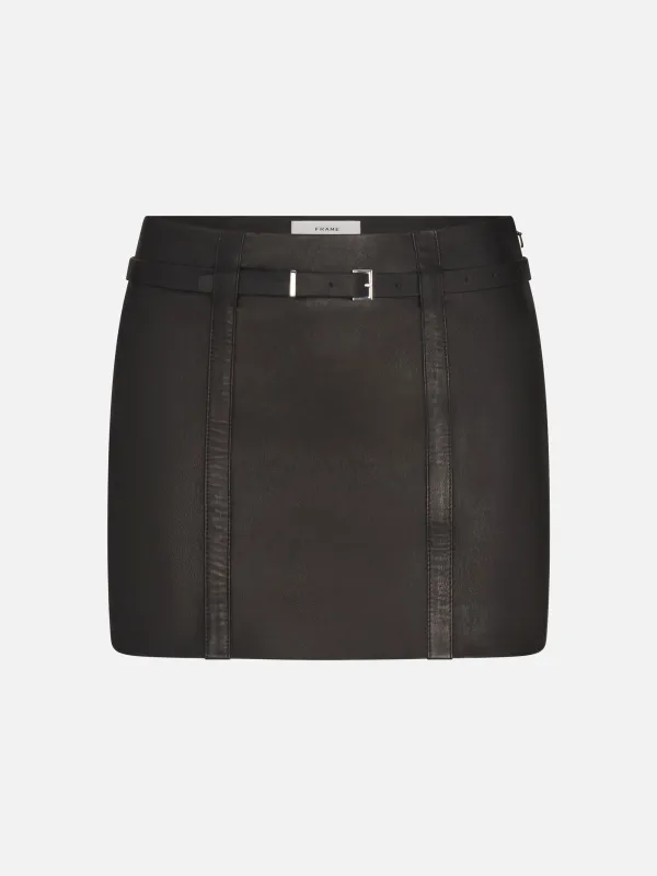 The Leather Belted Mini Skirt -- Black sold by Frame Denim