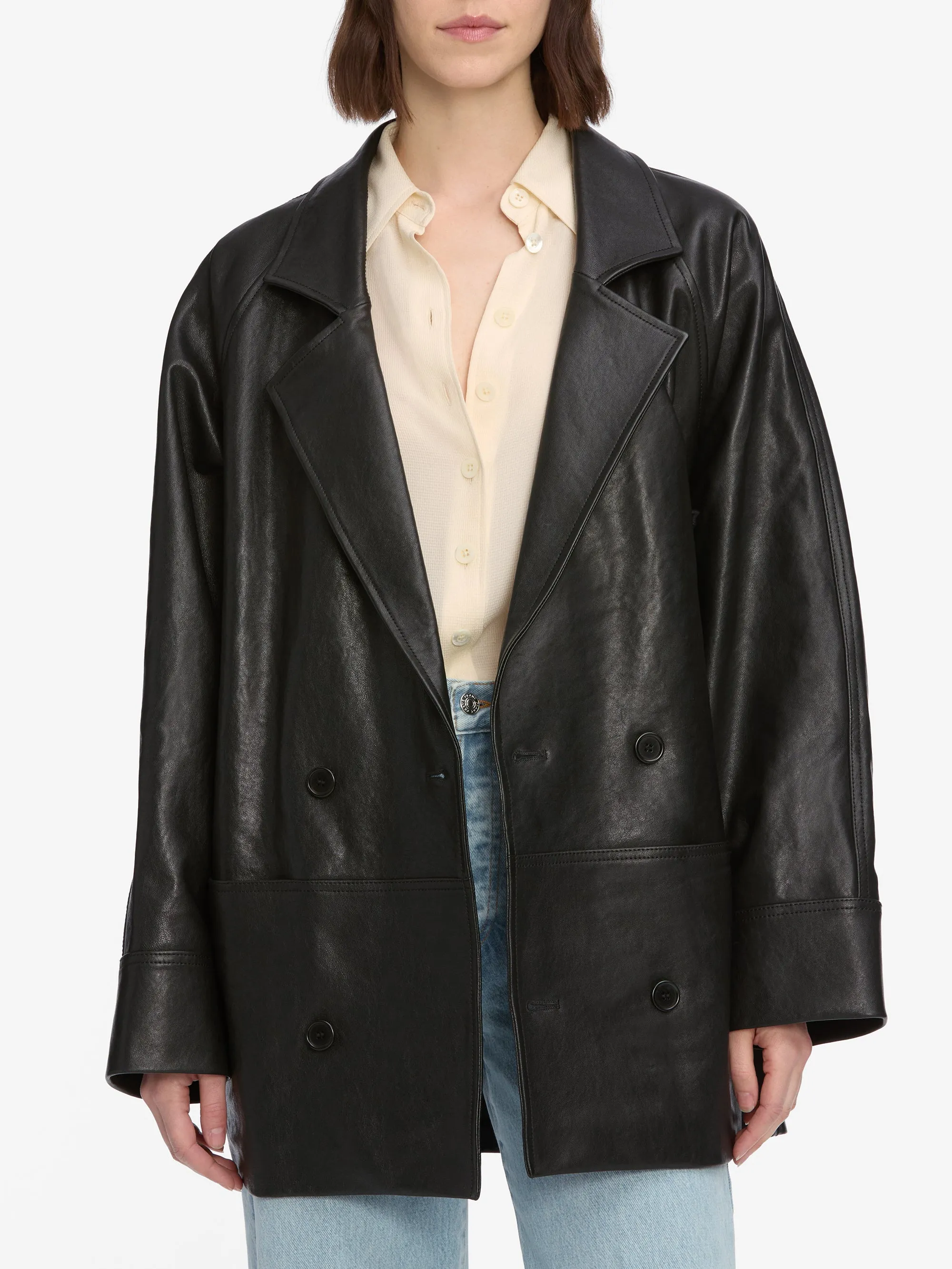 Oversized Leather Jacket -- Black sold by Frame Denim product image thumbnail 3