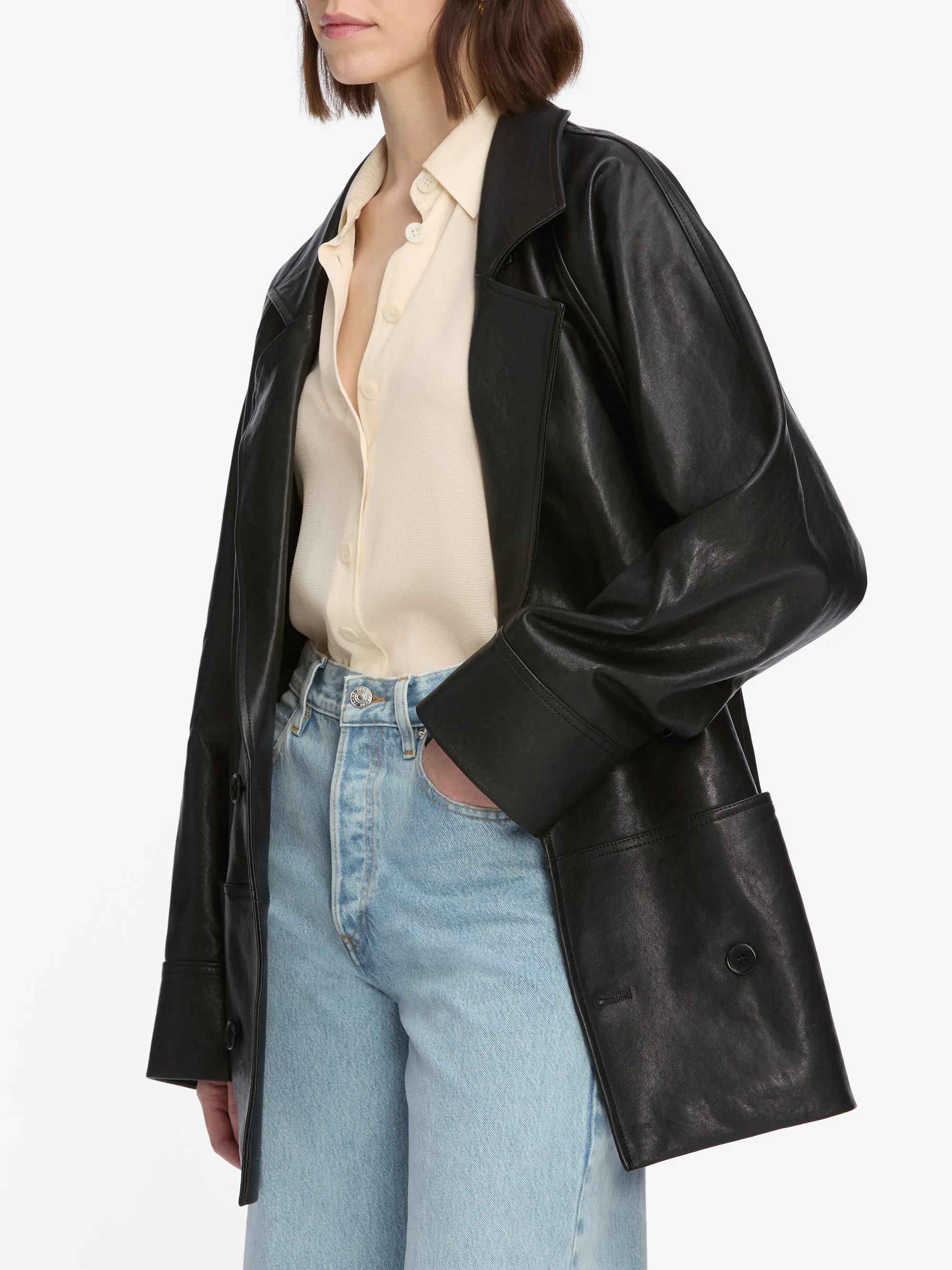 Oversized Leather Jacket -- Black sold by Frame Denim product image thumbnail 5