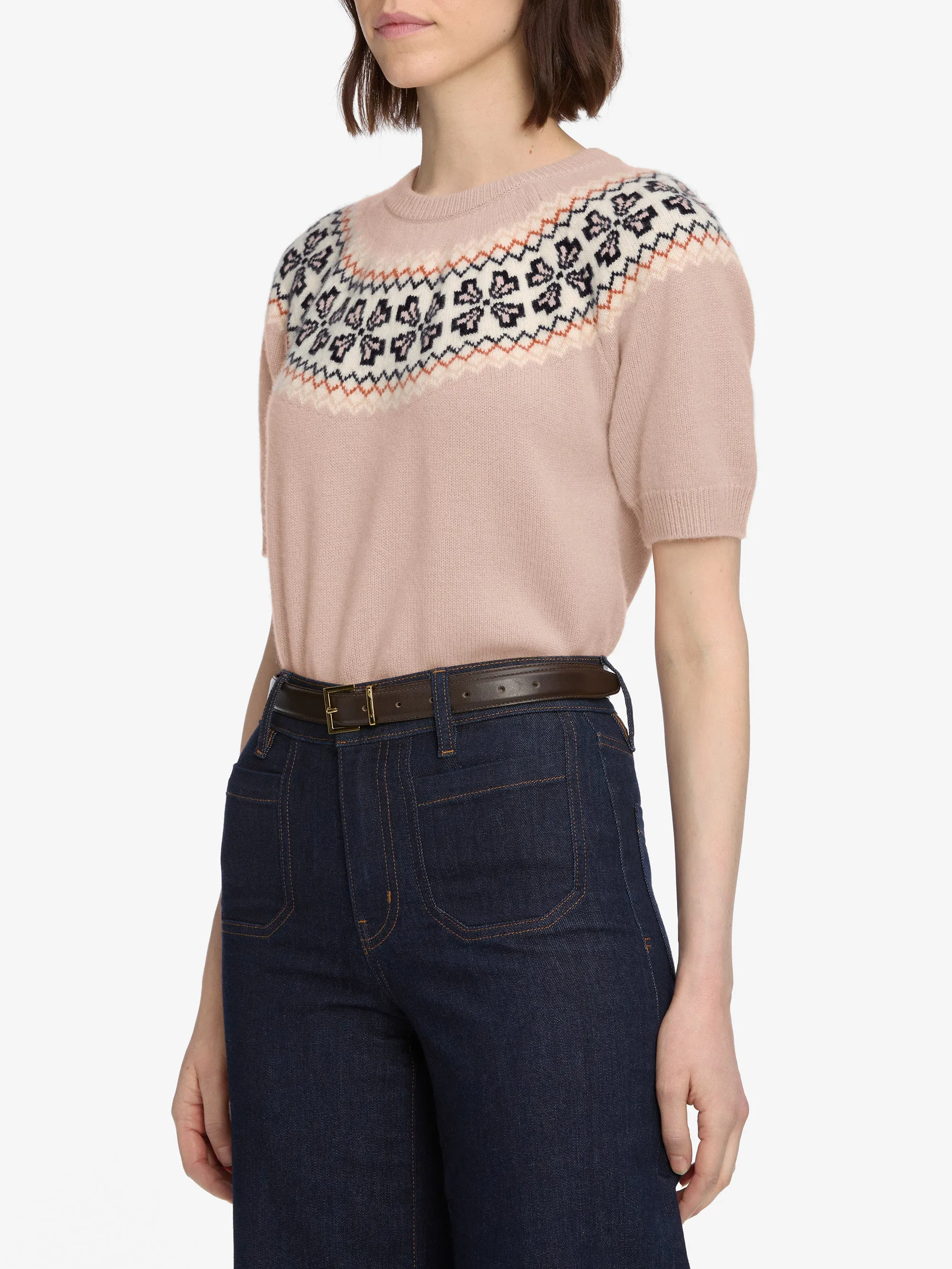 The Cashmere Fairisle Crew Sweater -- Pink Sand sold by Frame Denim product image thumbnail 5