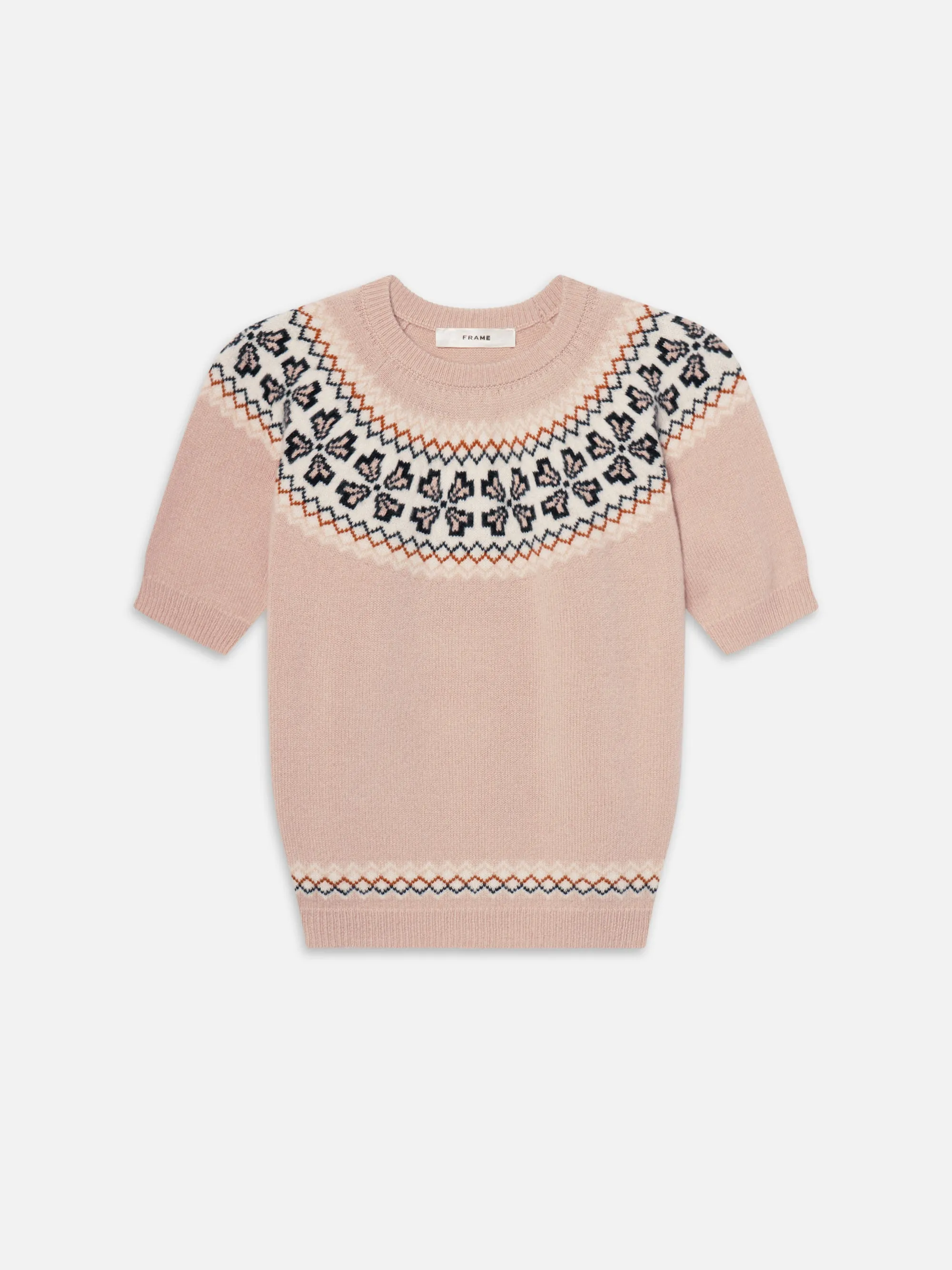 The Cashmere Fairisle Crew Sweater -- Pink Sand sold by Frame Denim