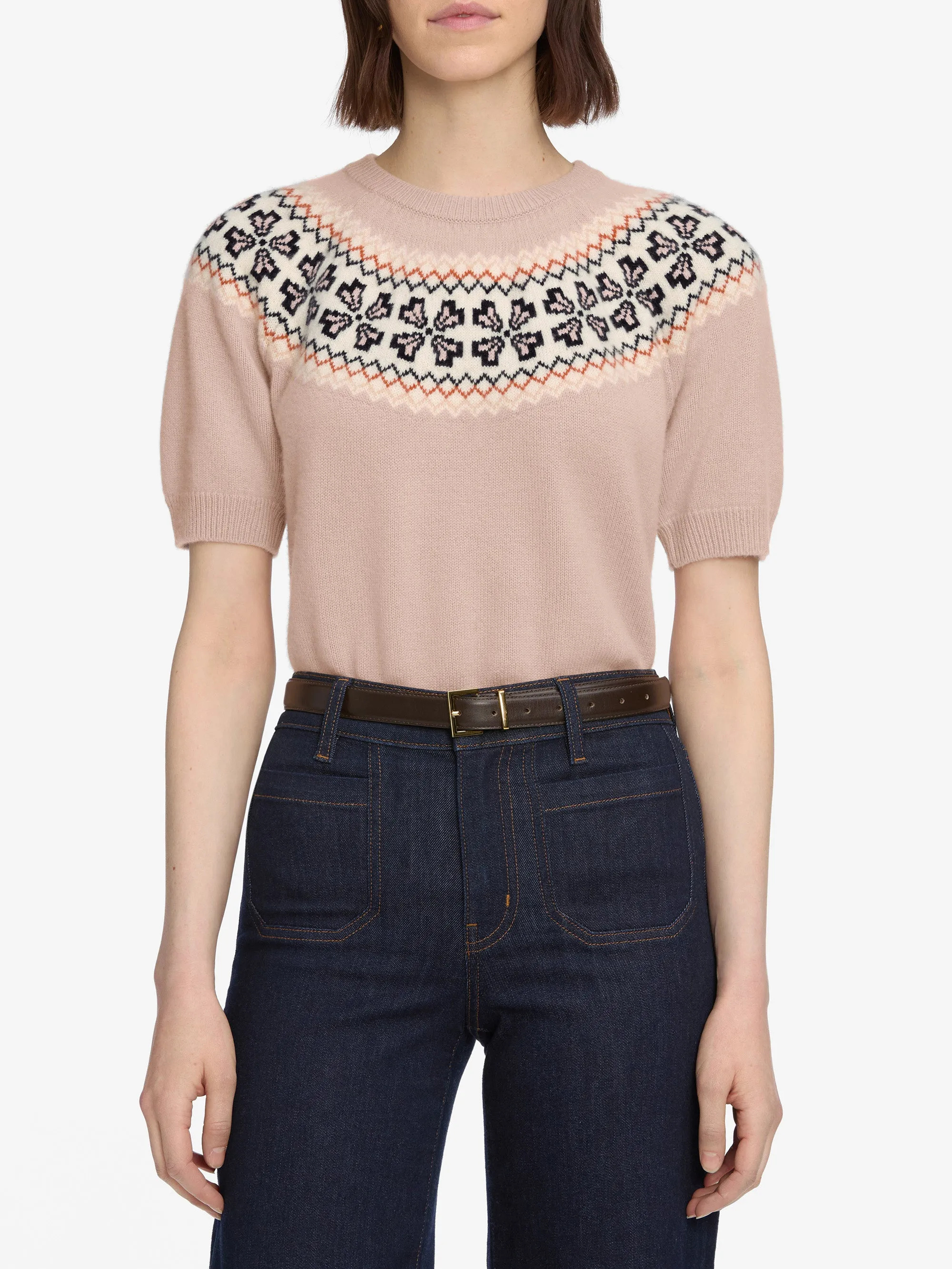 The Cashmere Fairisle Crew Sweater -- Pink Sand sold by Frame Denim product image thumbnail 3