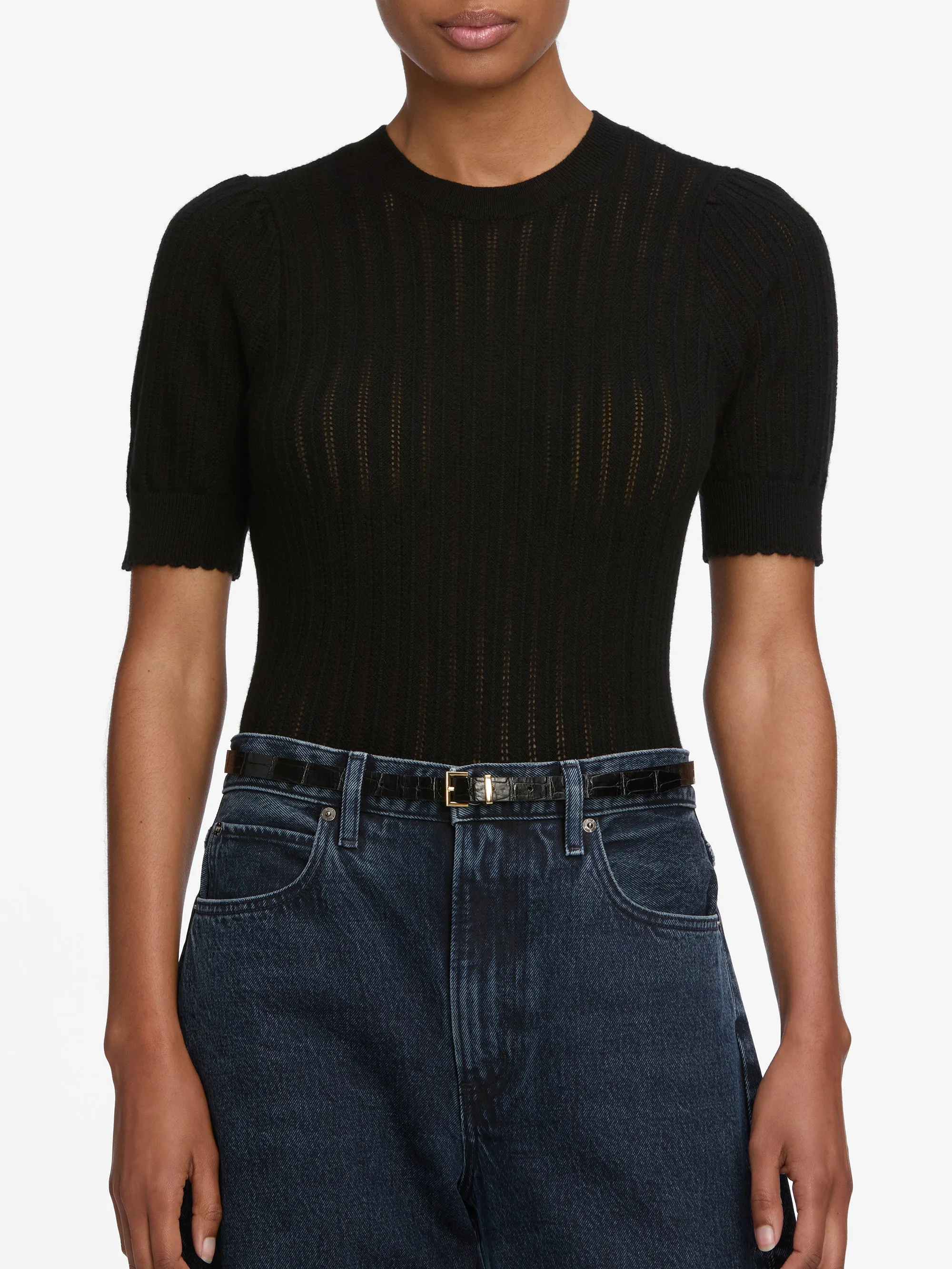 The Ladder Pointelle Sweater -- Black sold by Frame Denim product image thumbnail 3
