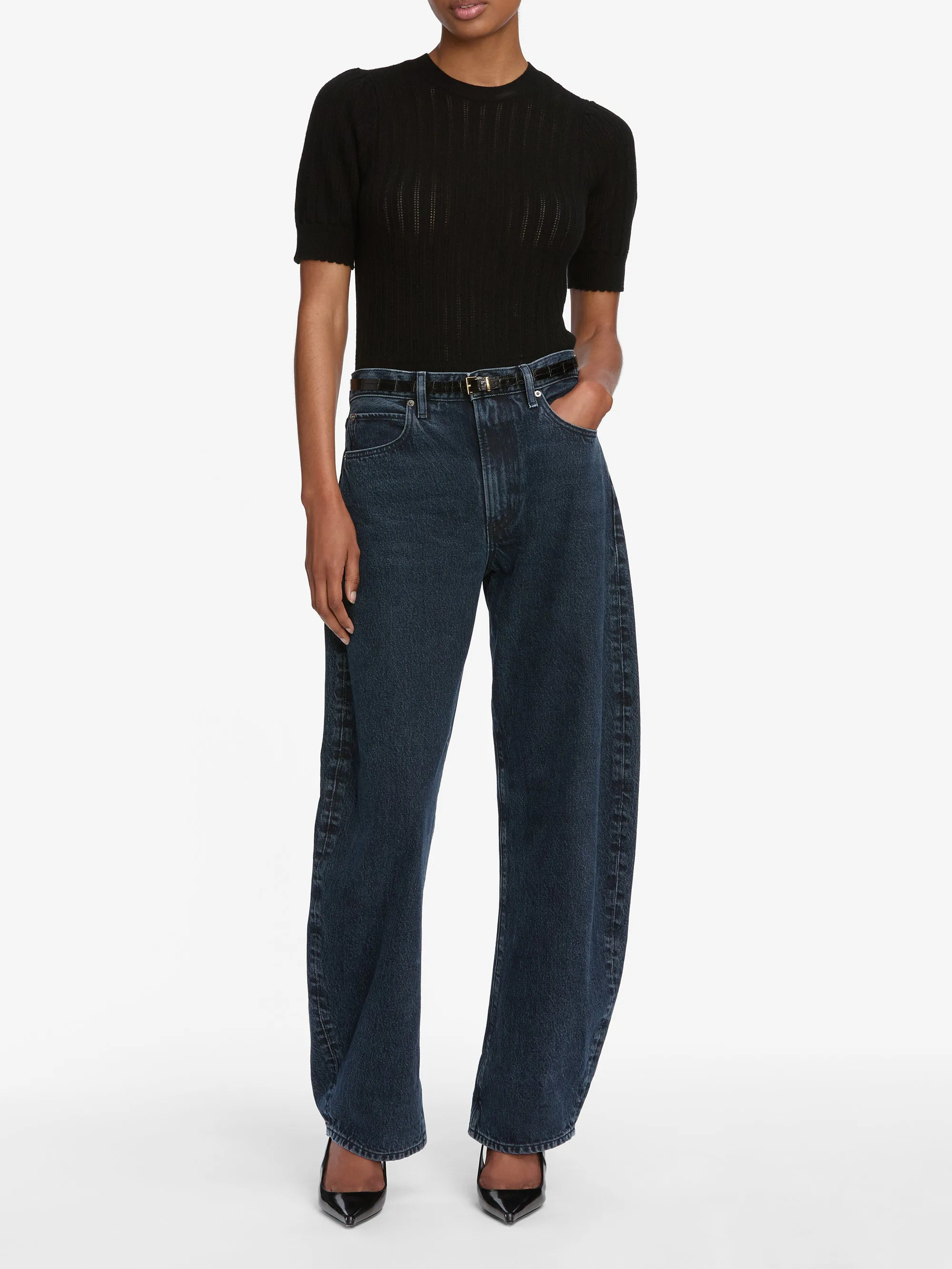 The Ladder Pointelle Sweater -- Black sold by Frame Denim product image thumbnail 2