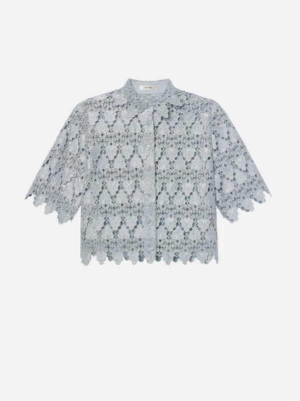 The Lace Button Up Shirt -- Sky Blue sold by Frame Denim
