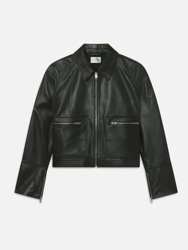 The Leather Zip Front Jacket -- Black sold by Frame Denim