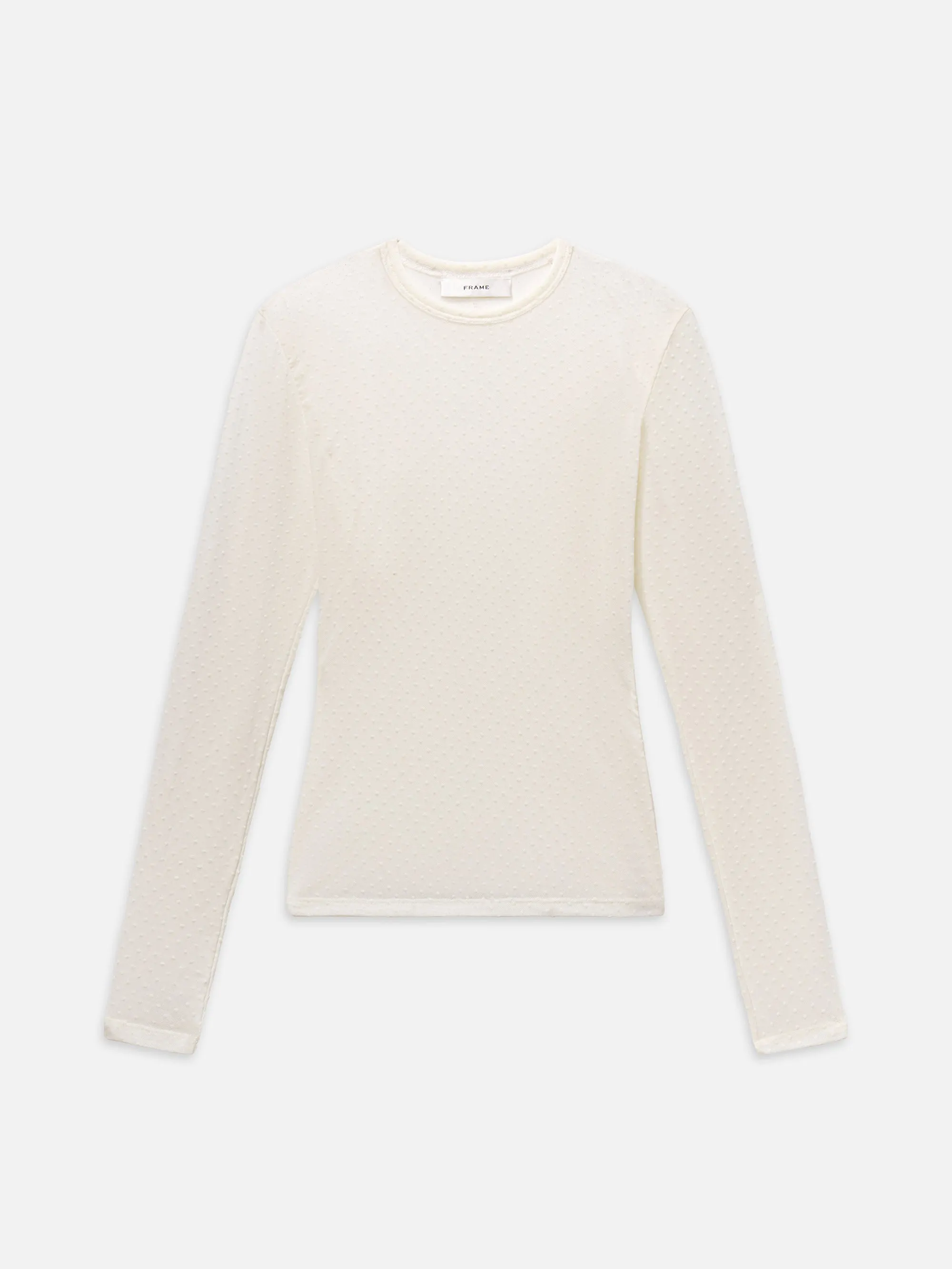 The Mesh Polka Dot Top -- Cream sold by Frame Denim