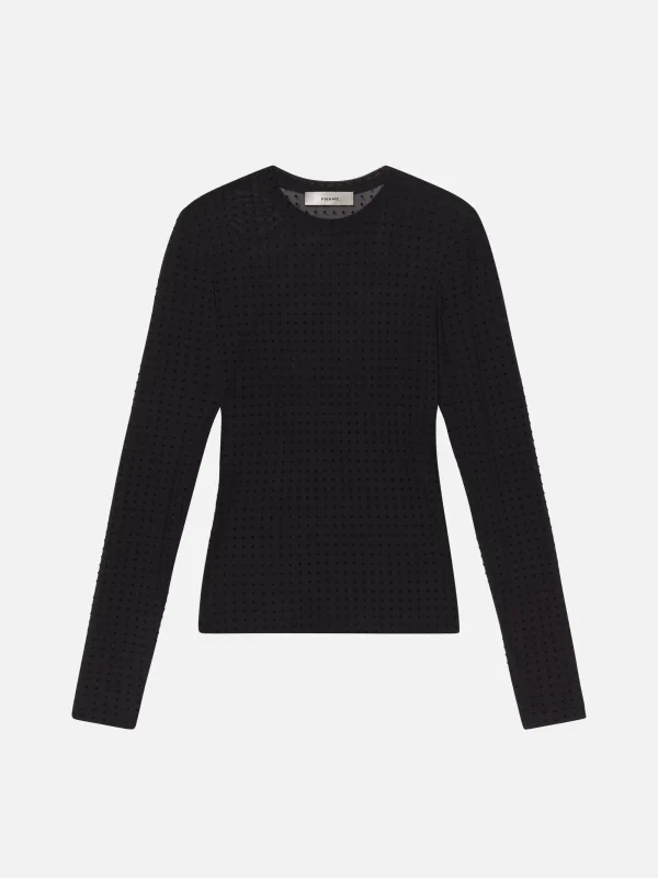 The Mesh Polka Dot Top -- Black sold by Frame Denim