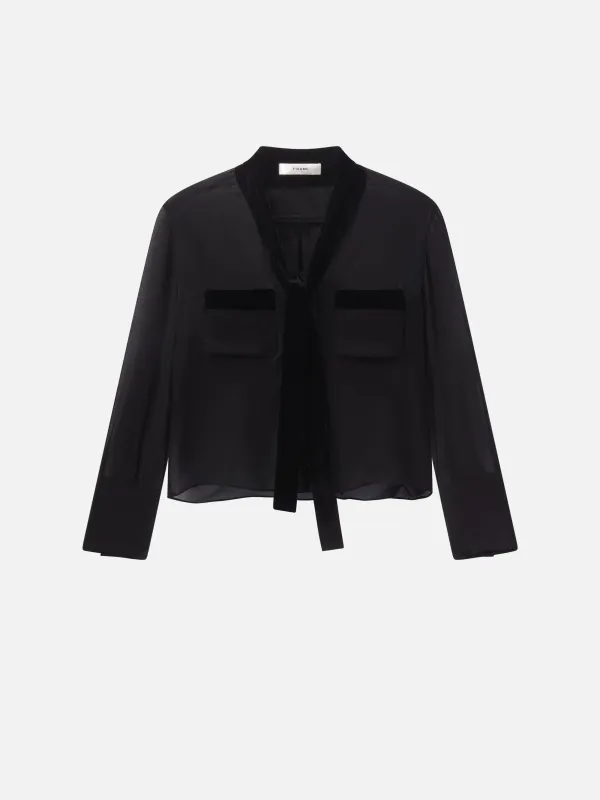 Velvet Trim Modern Tie Blouse -- Black sold by Frame Denim
