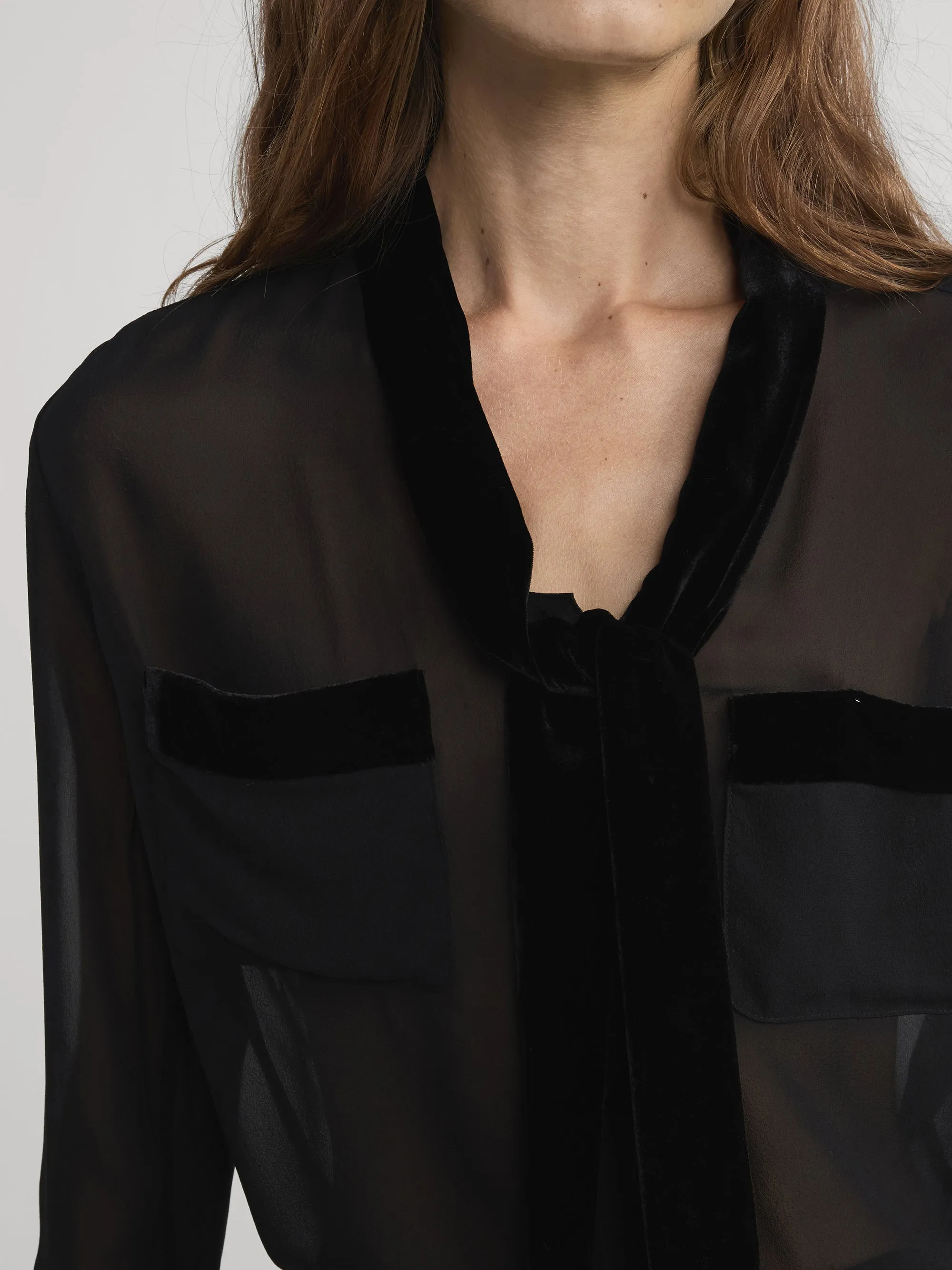 Velvet Trim Modern Tie Blouse -- Black sold by Frame Denim product image thumbnail 4