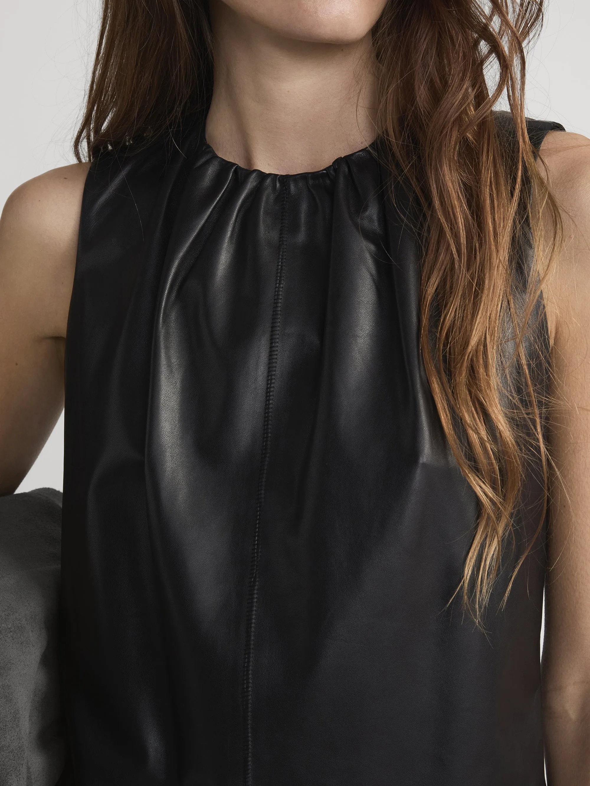 The Leather Gathered Dress -- Black sold by Frame Denim product image thumbnail 3