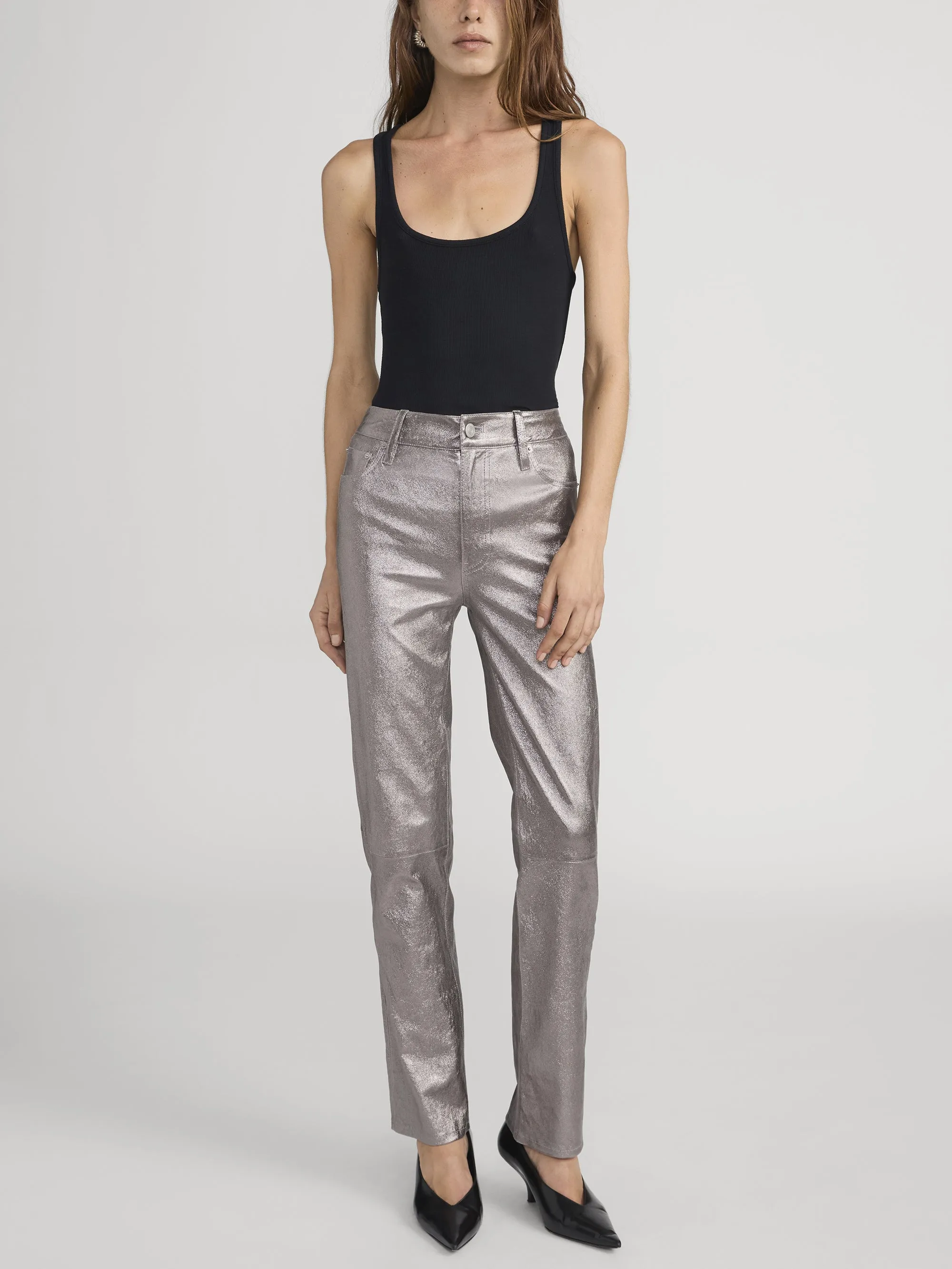 Le Sleek Straight Leather -- Broken Mirror sold by Frame Denim product image thumbnail 2