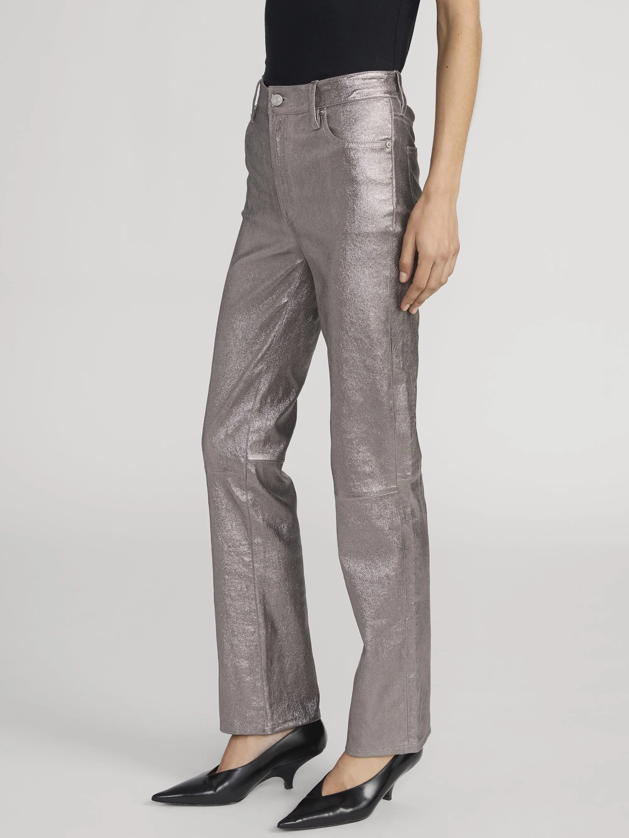 Le Sleek Straight Leather -- Broken Mirror sold by Frame Denim product image thumbnail 5