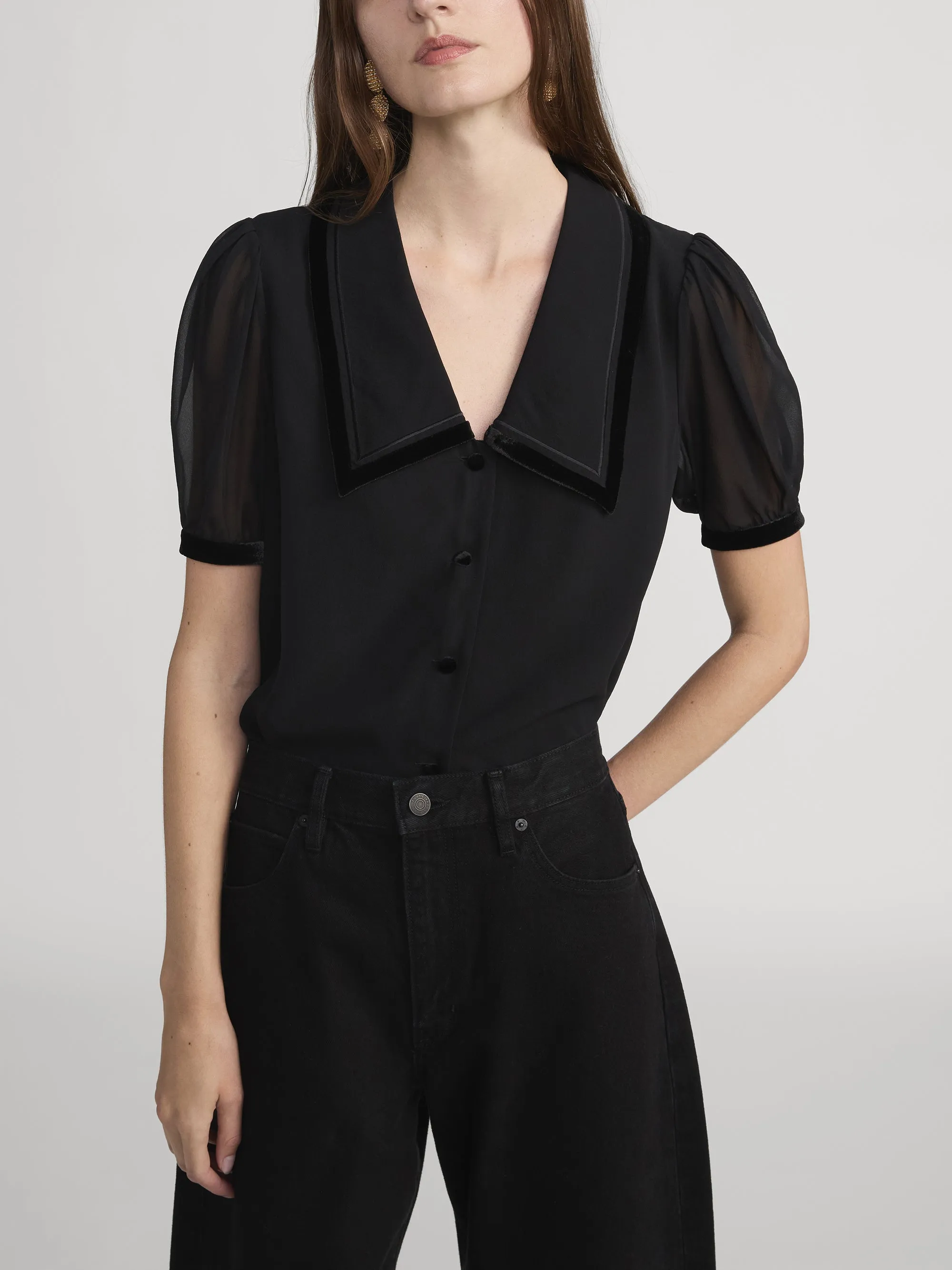 The Velvet Trim Sailor Blouse -- Black sold by Frame Denim product image thumbnail 3