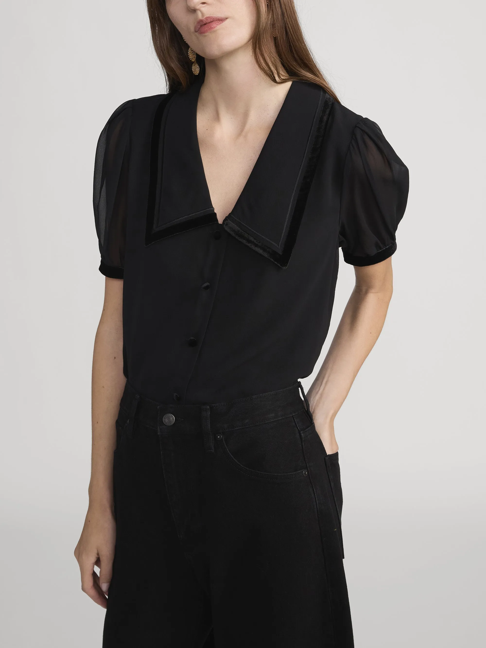 The Velvet Trim Sailor Blouse -- Black sold by Frame Denim product image thumbnail 5