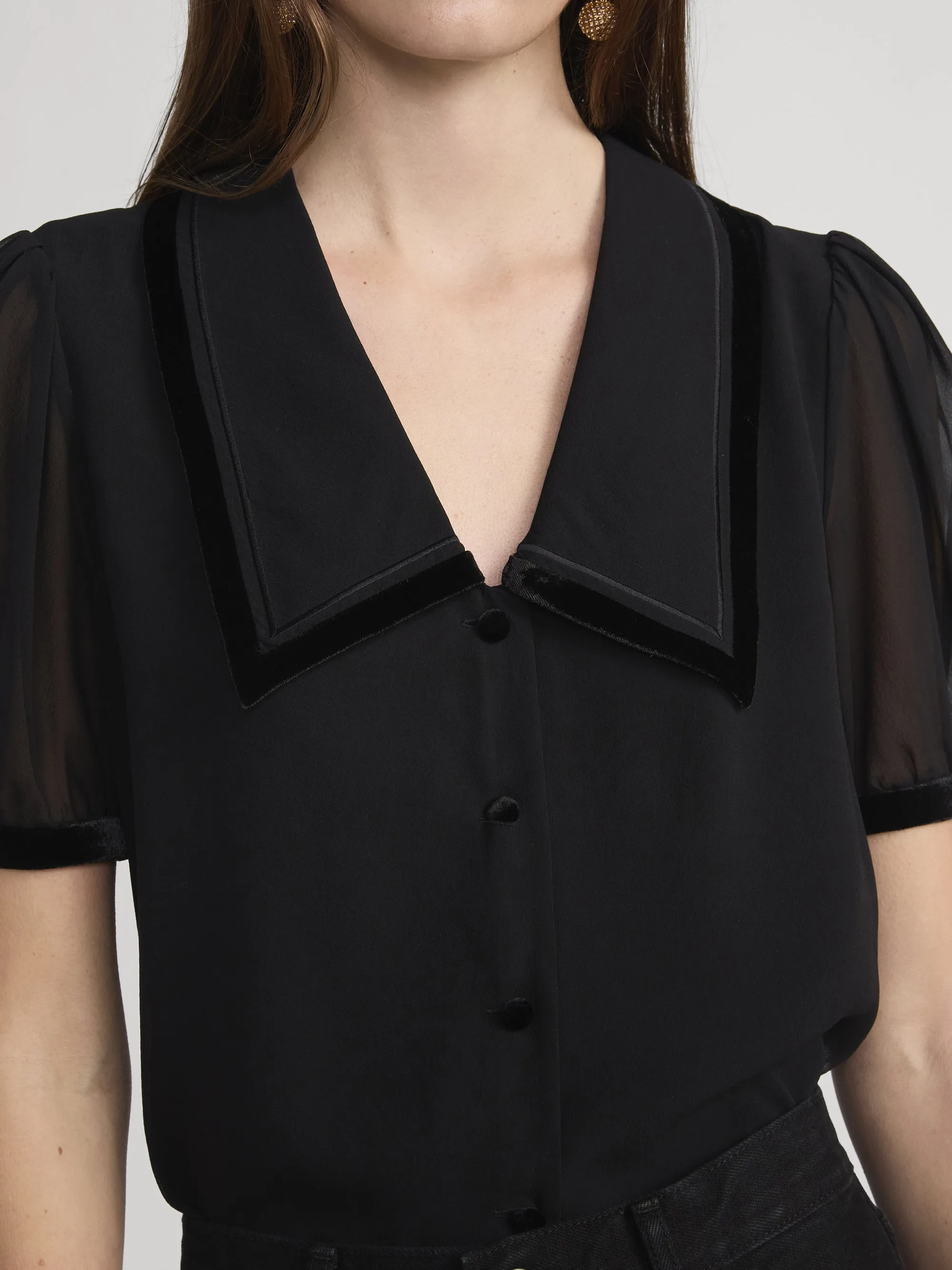 The Velvet Trim Sailor Blouse -- Black sold by Frame Denim product image thumbnail 4
