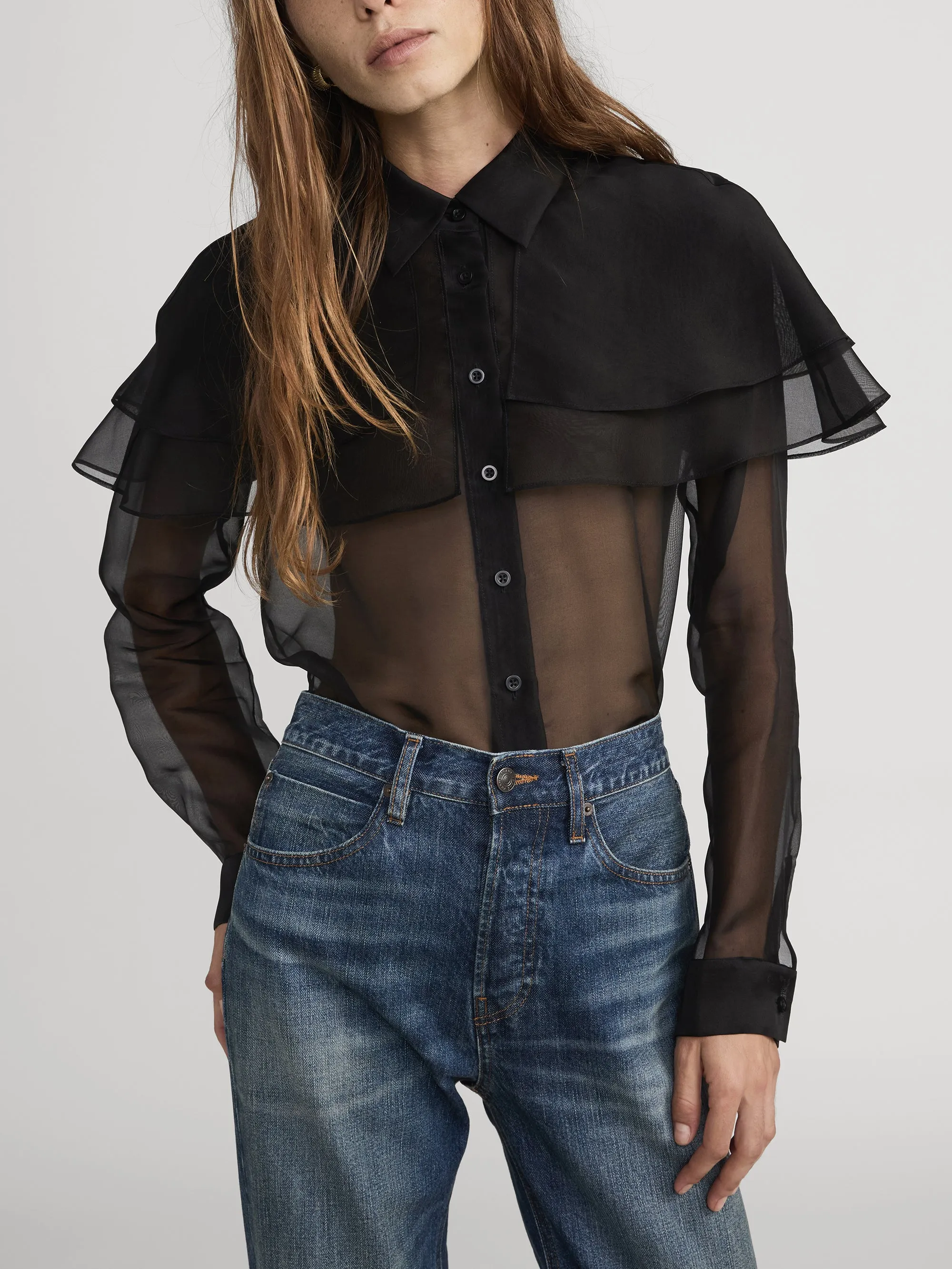 The Organza Cape L/S Top -- Black sold by Frame Denim product image thumbnail 3