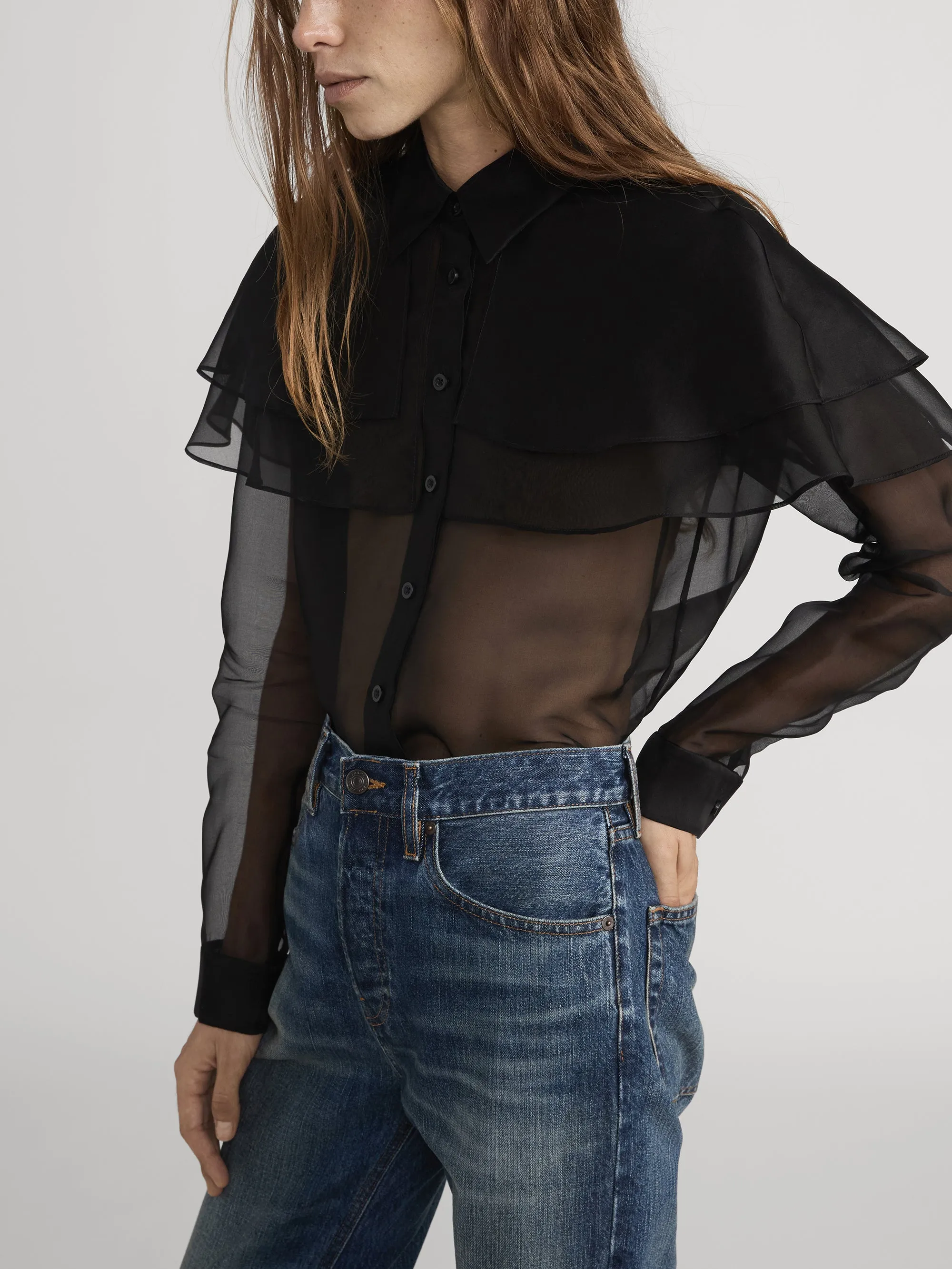 The Organza Cape L/S Top -- Black sold by Frame Denim product image thumbnail 5