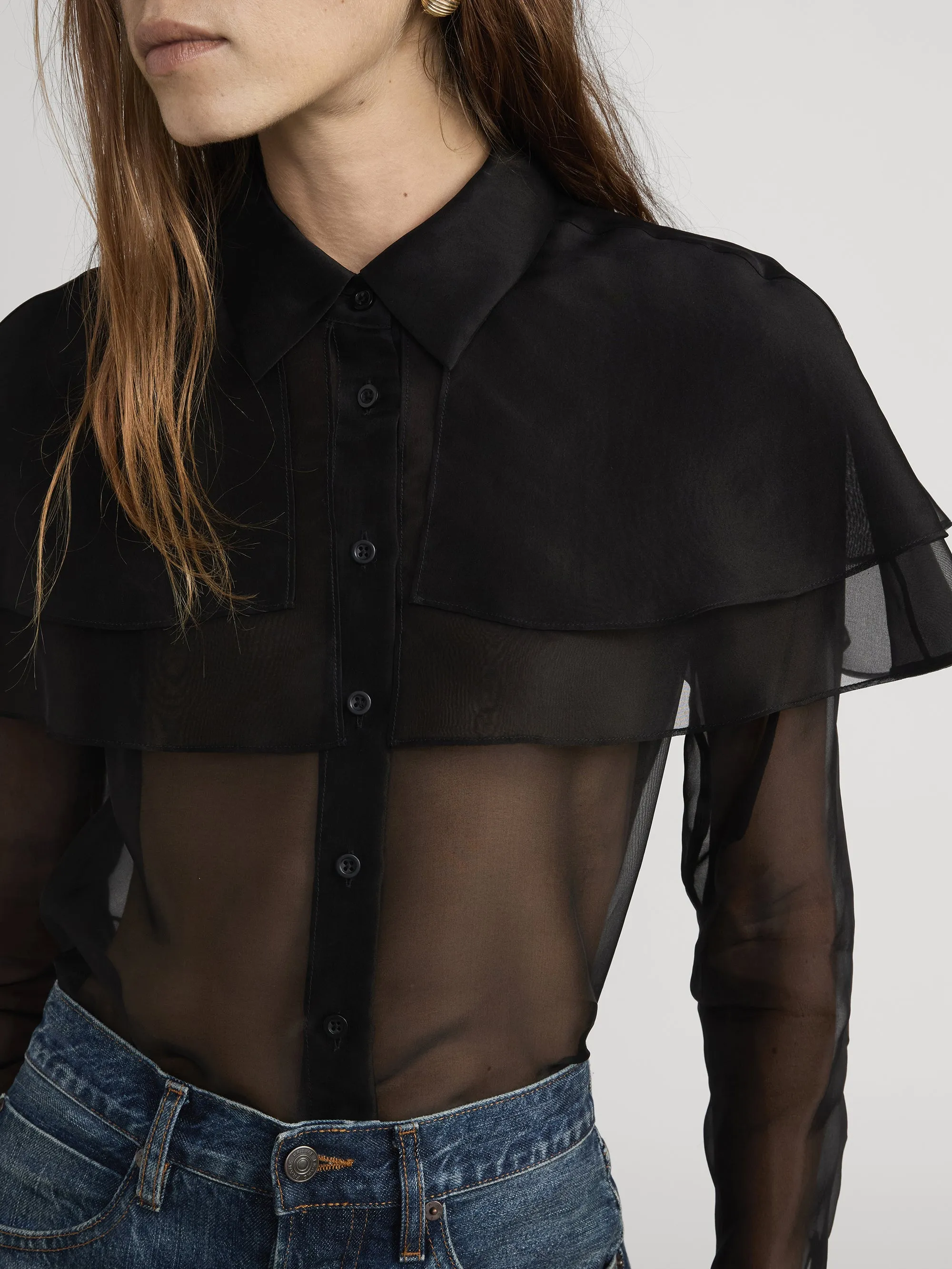 The Organza Cape L/S Top -- Black sold by Frame Denim product image thumbnail 4