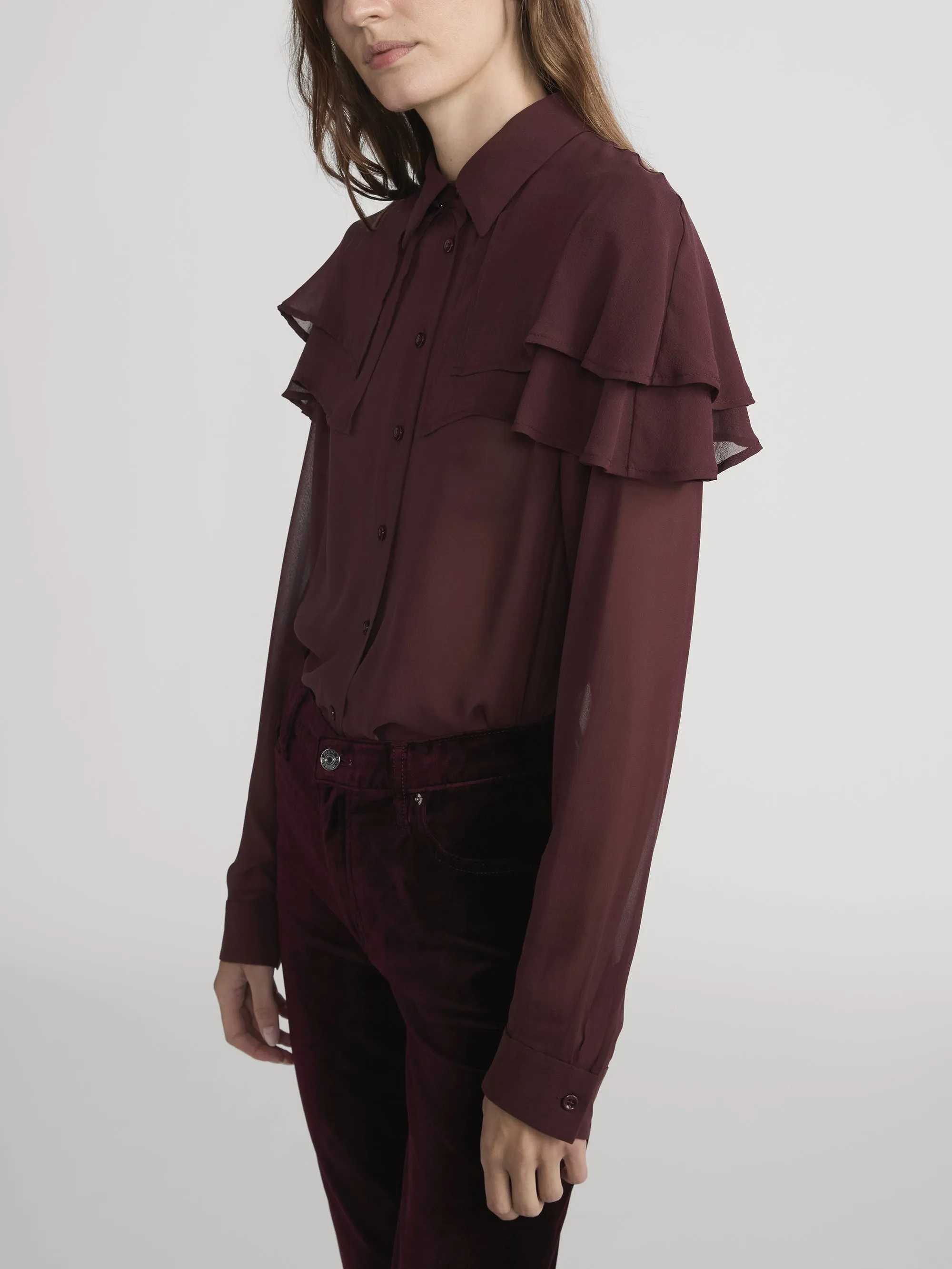 The Silk Cape Blouse -- Cabernet sold by Frame Denim product image thumbnail 5