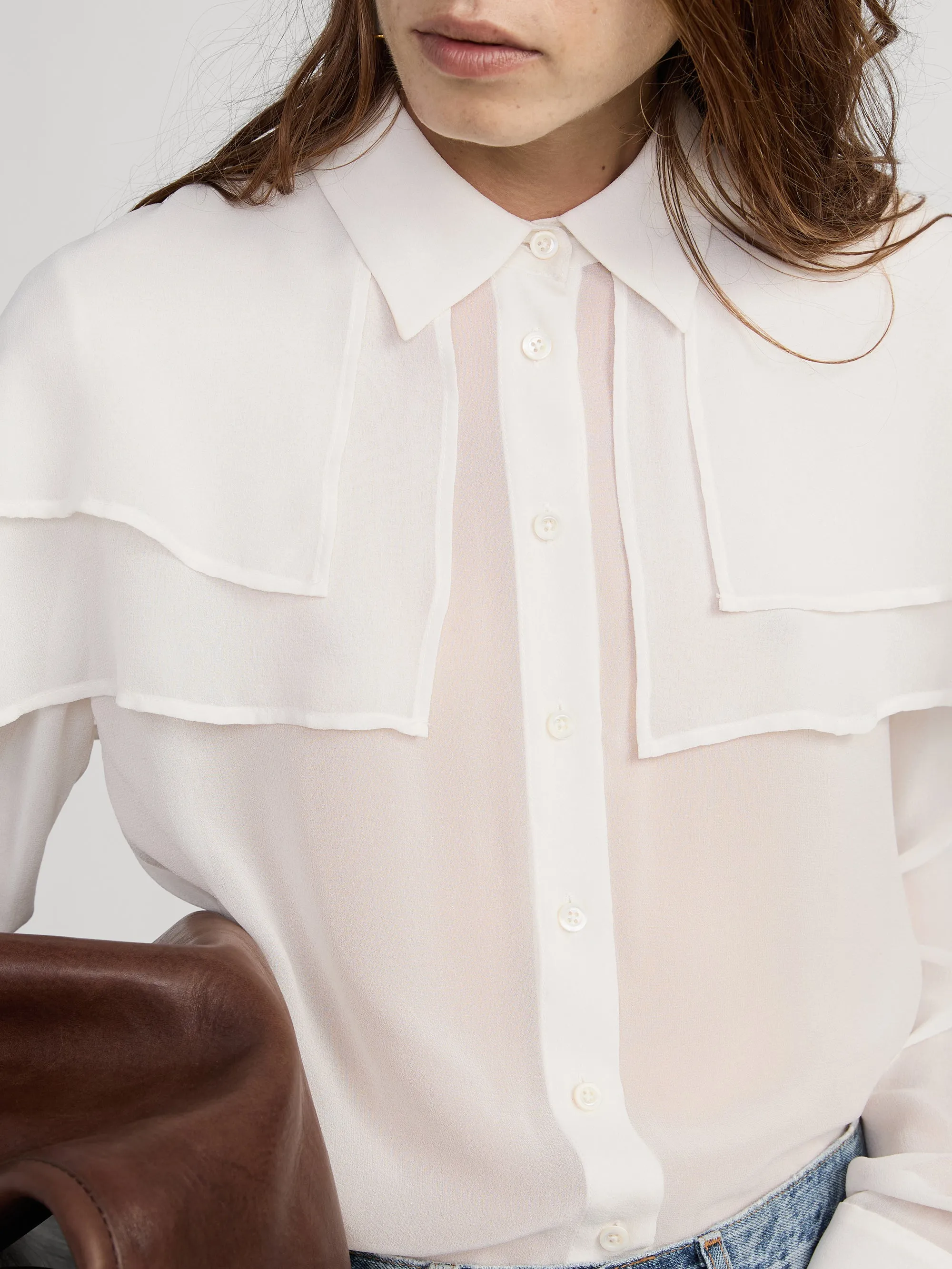The Silk Cape Blouse -- Cream sold by Frame Denim product image thumbnail 4