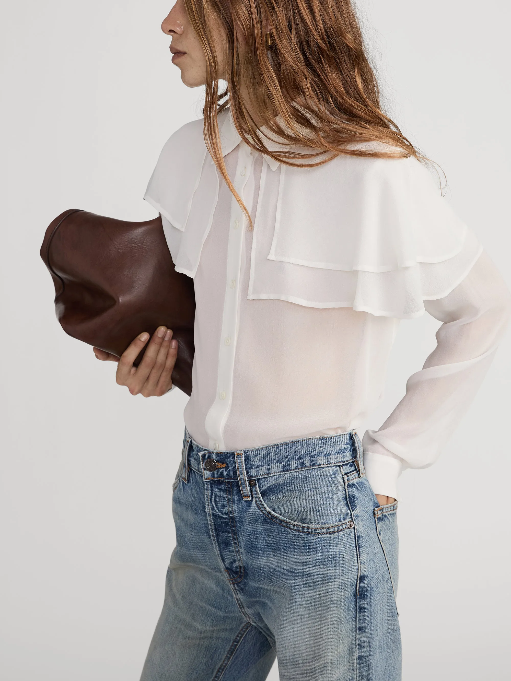 The Silk Cape Blouse -- Cream sold by Frame Denim product image thumbnail 5