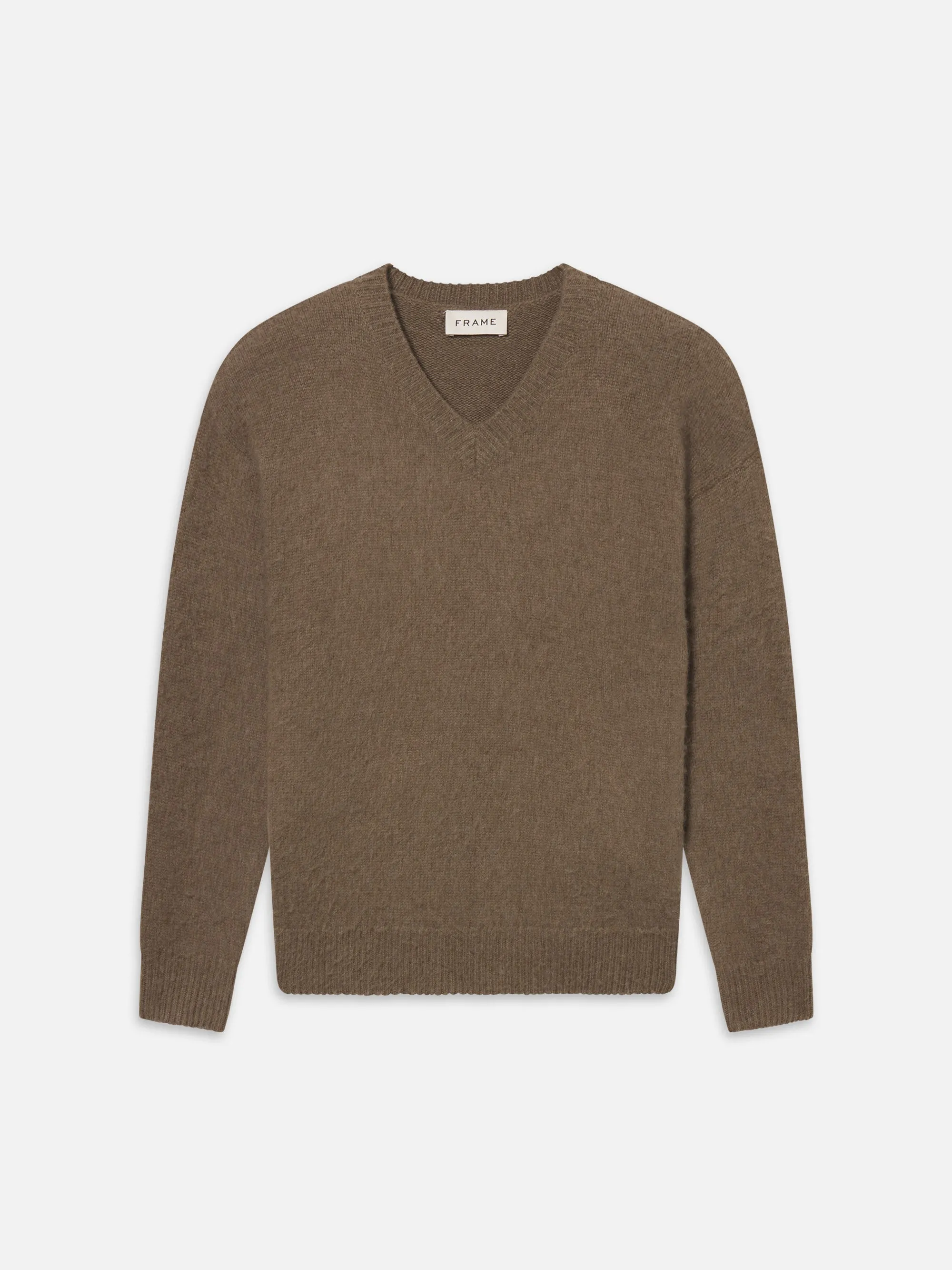 Brushed Cashmere V-neck Sweater -- Light Taupe sold by Frame Denim